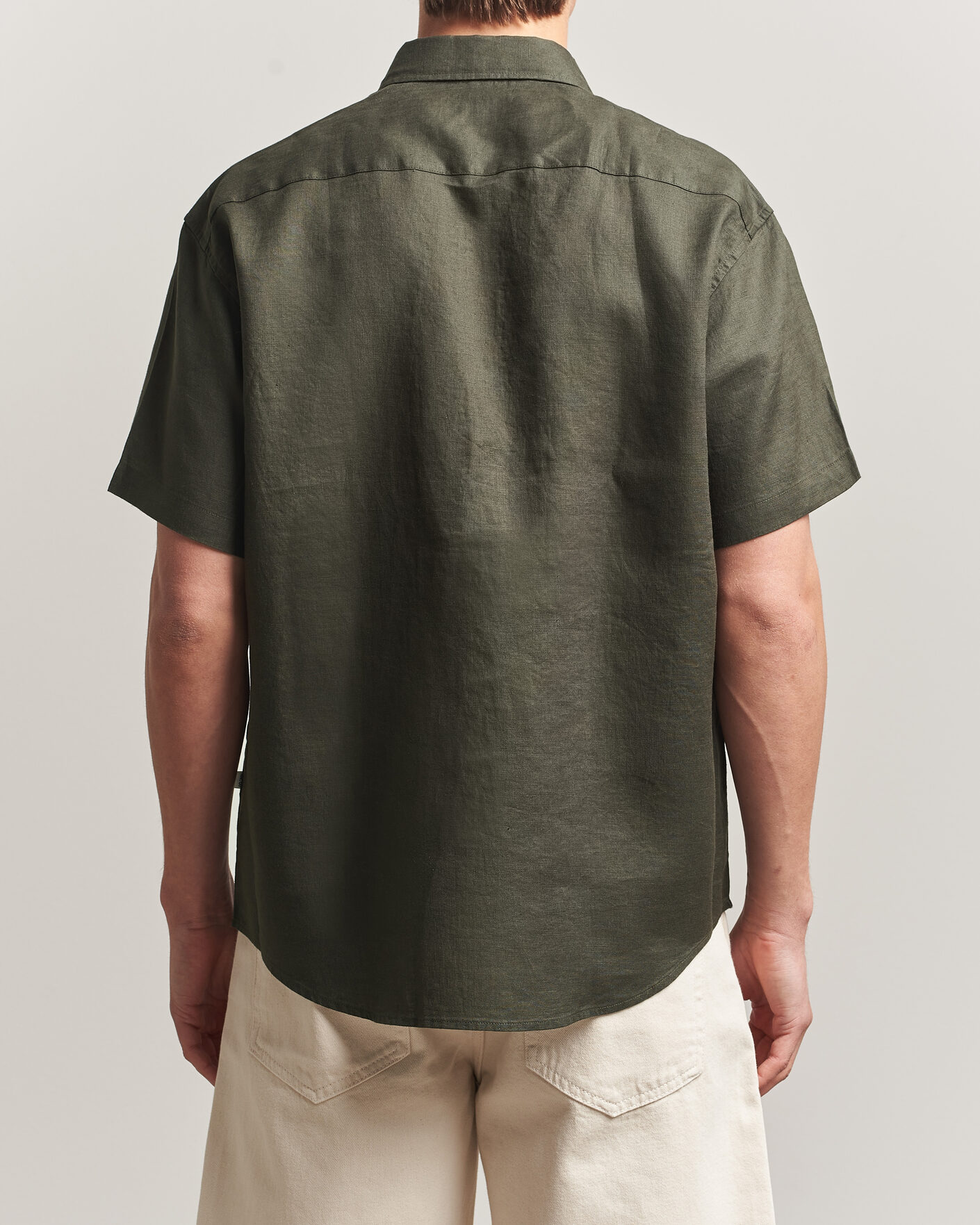 Uomini | Camicie | NN07 | Deon Linen Short Sleeve Shirt Dark Army