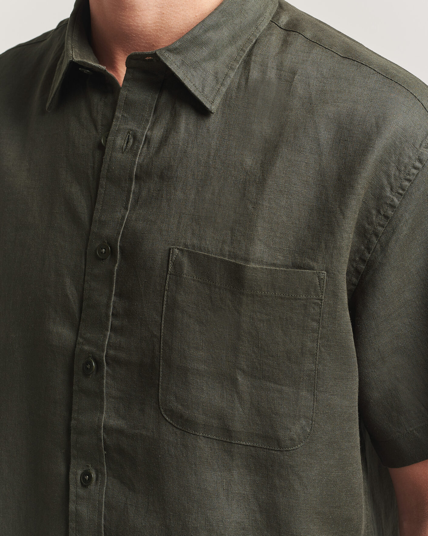 Uomini | Camicie | NN07 | Deon Linen Short Sleeve Shirt Dark Army