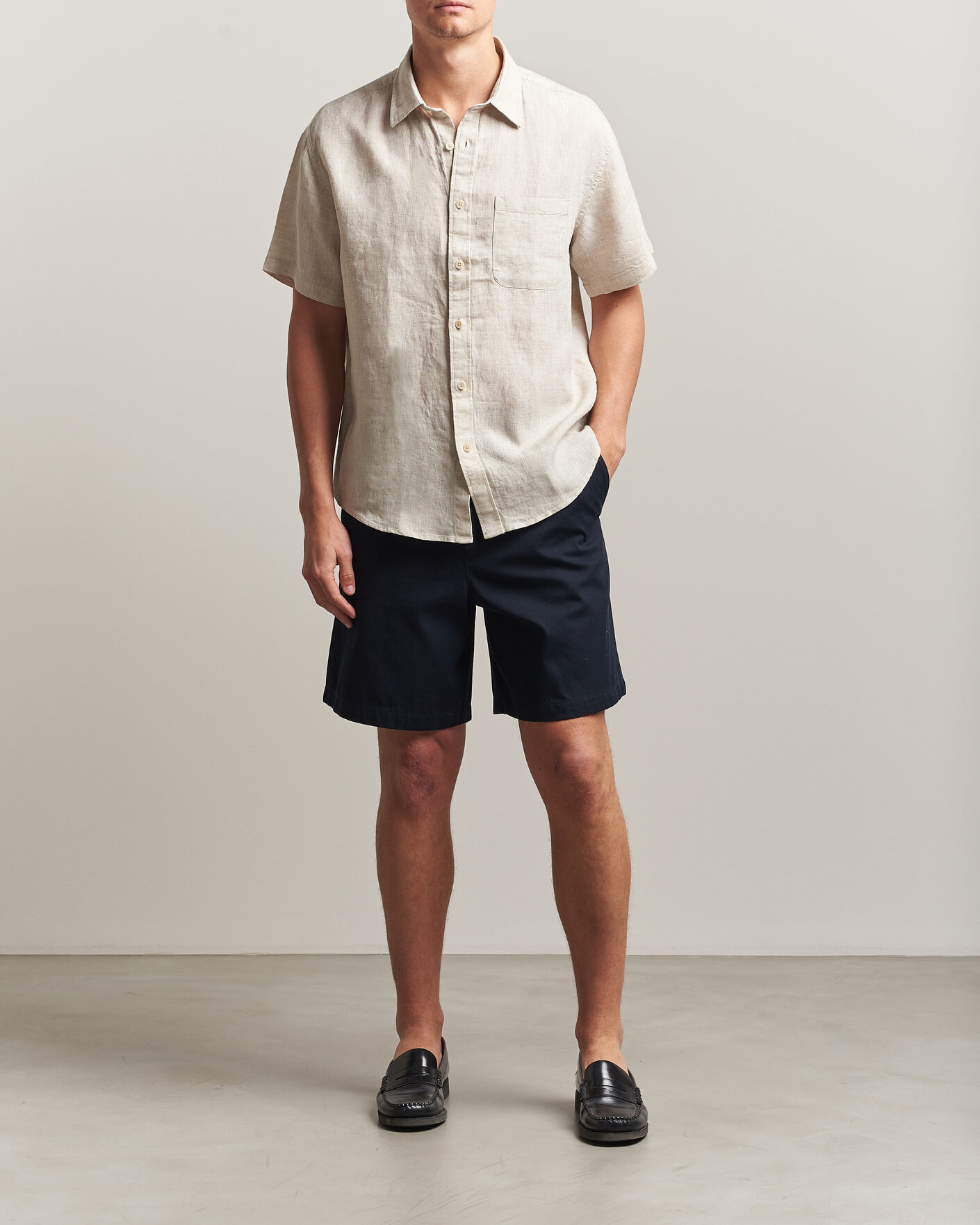 Uomini | Camicie | NN07 | Deon Linen Short Sleeve Shirt Oat