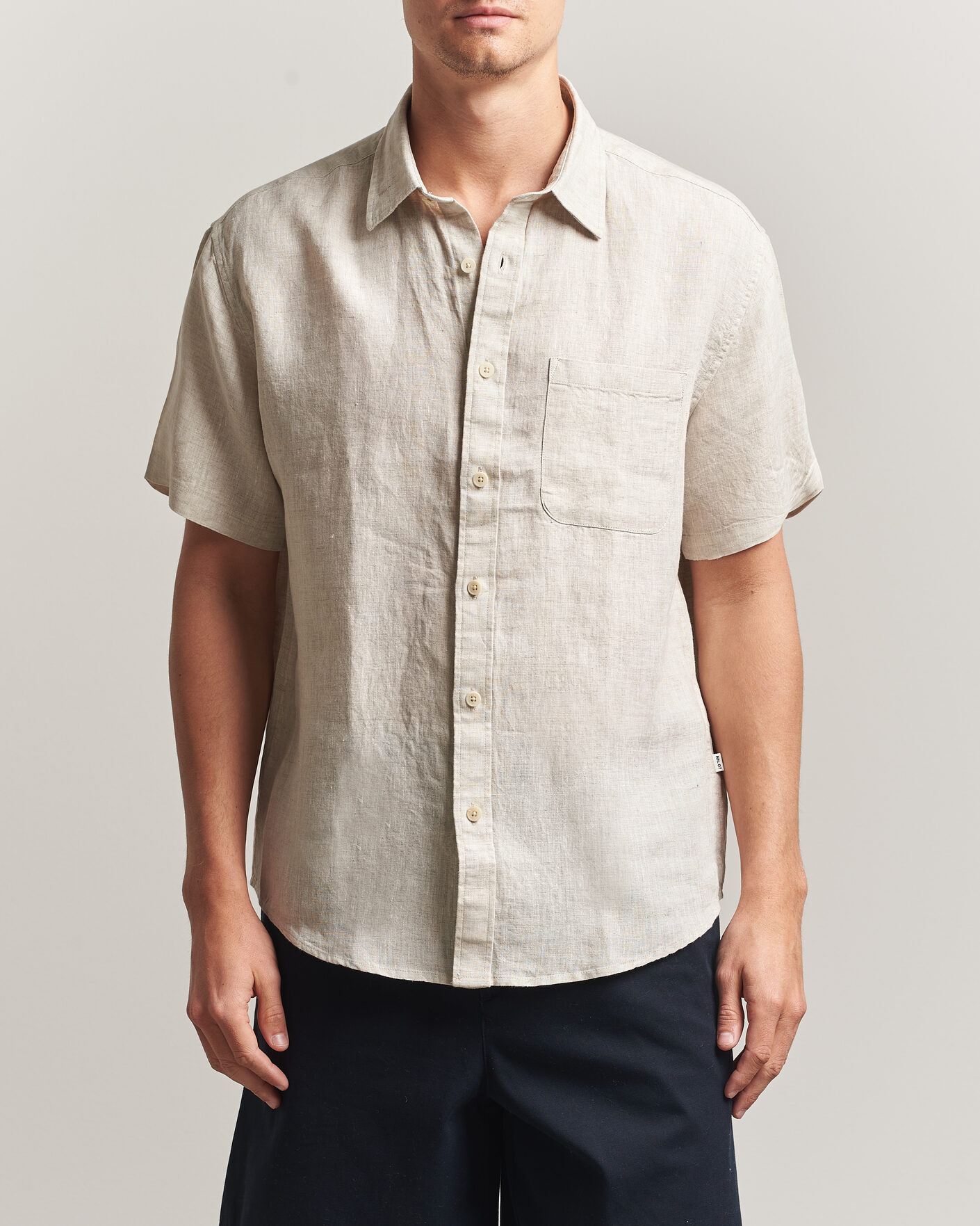 Uomini | Camicie | NN07 | Deon Linen Short Sleeve Shirt Oat