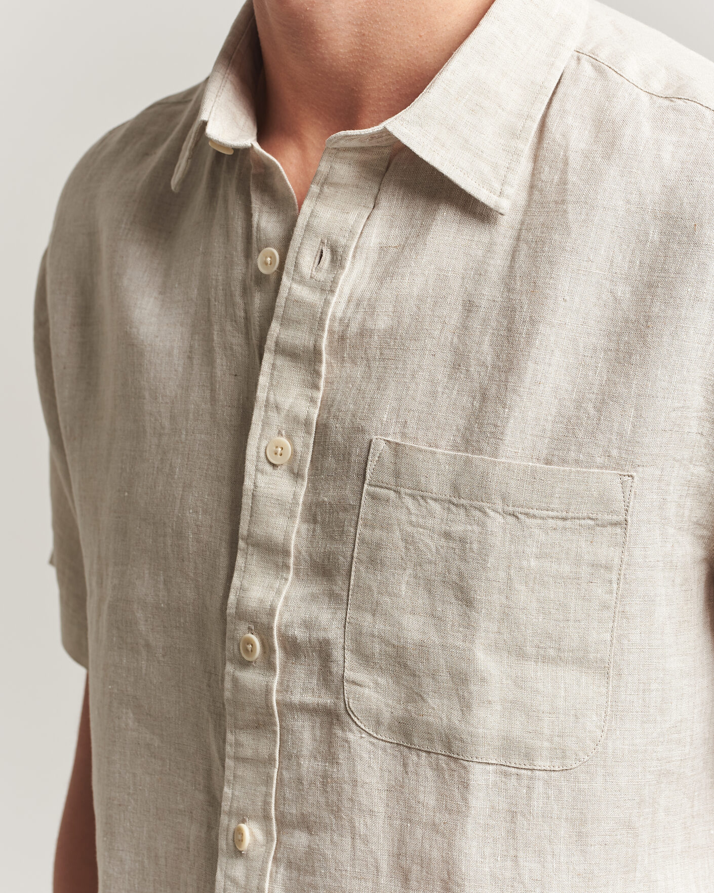 Uomini | Camicie | NN07 | Deon Linen Short Sleeve Shirt Oat