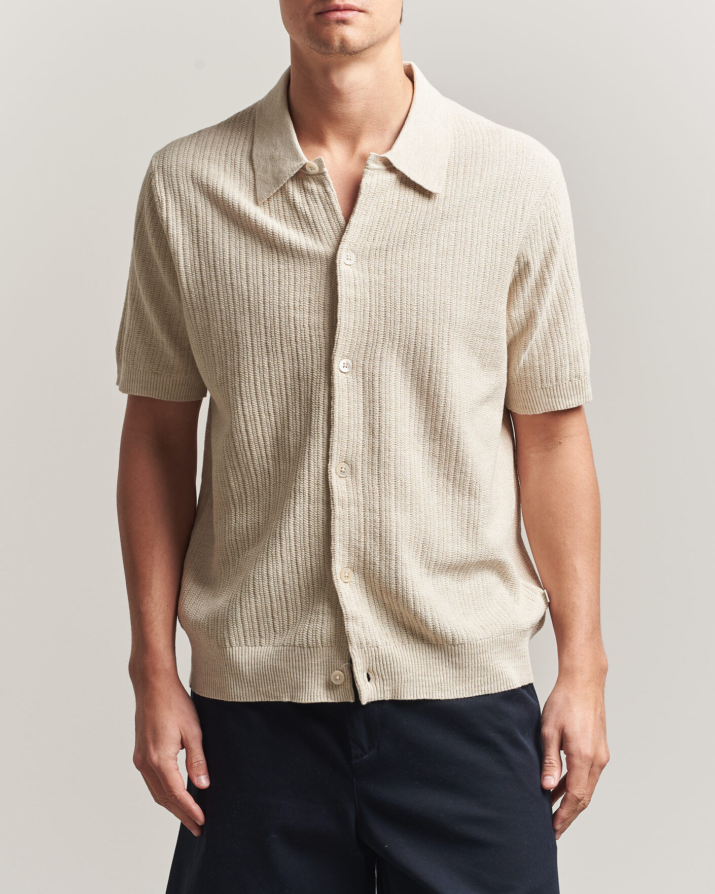 Uomini | Camicie | NN07 | Nolan Knitted Short Sleeve Shirt Ivory