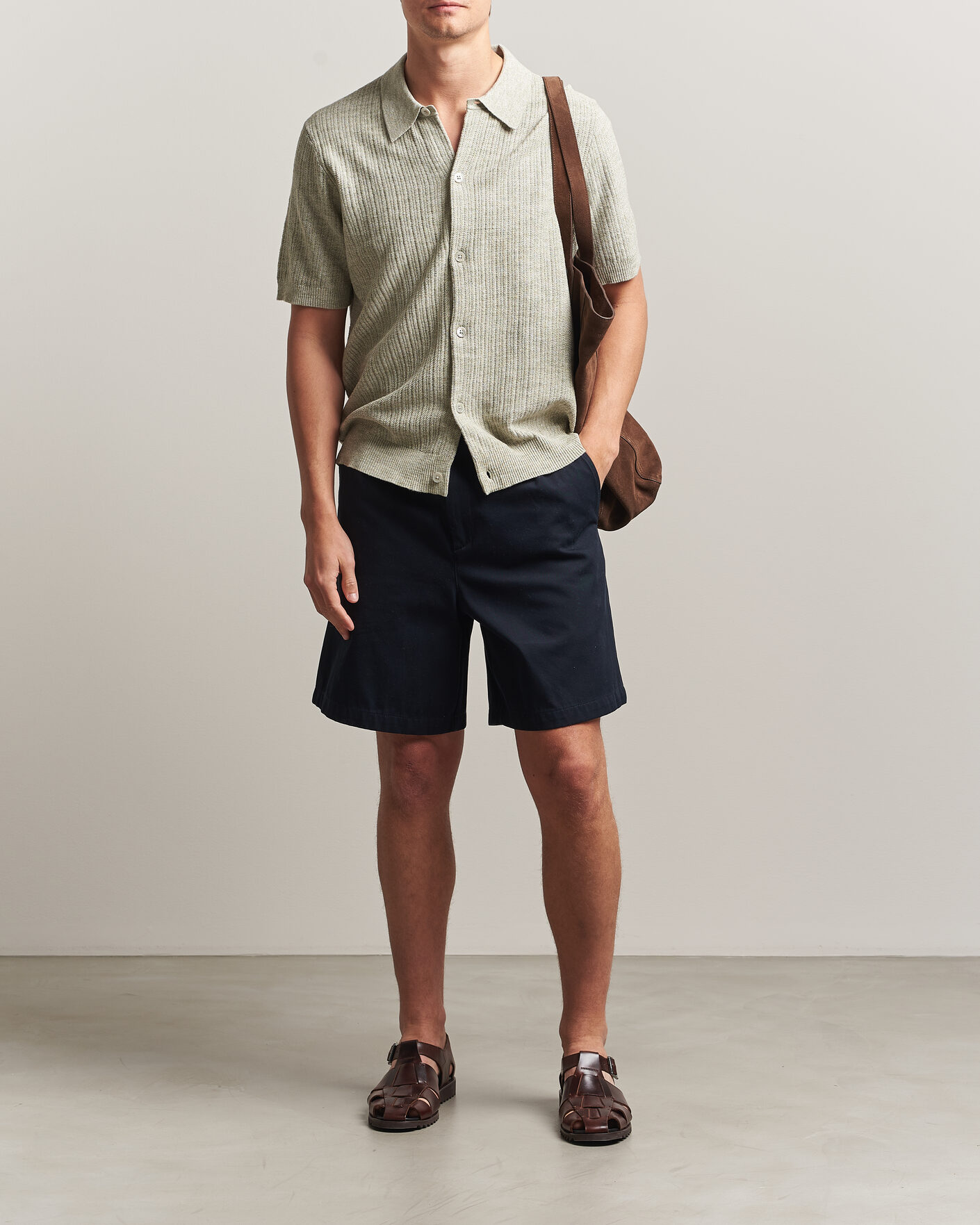 Uomini | Camicie | NN07 | Nolan Knitted Short Sleeve Shirt Sage Green