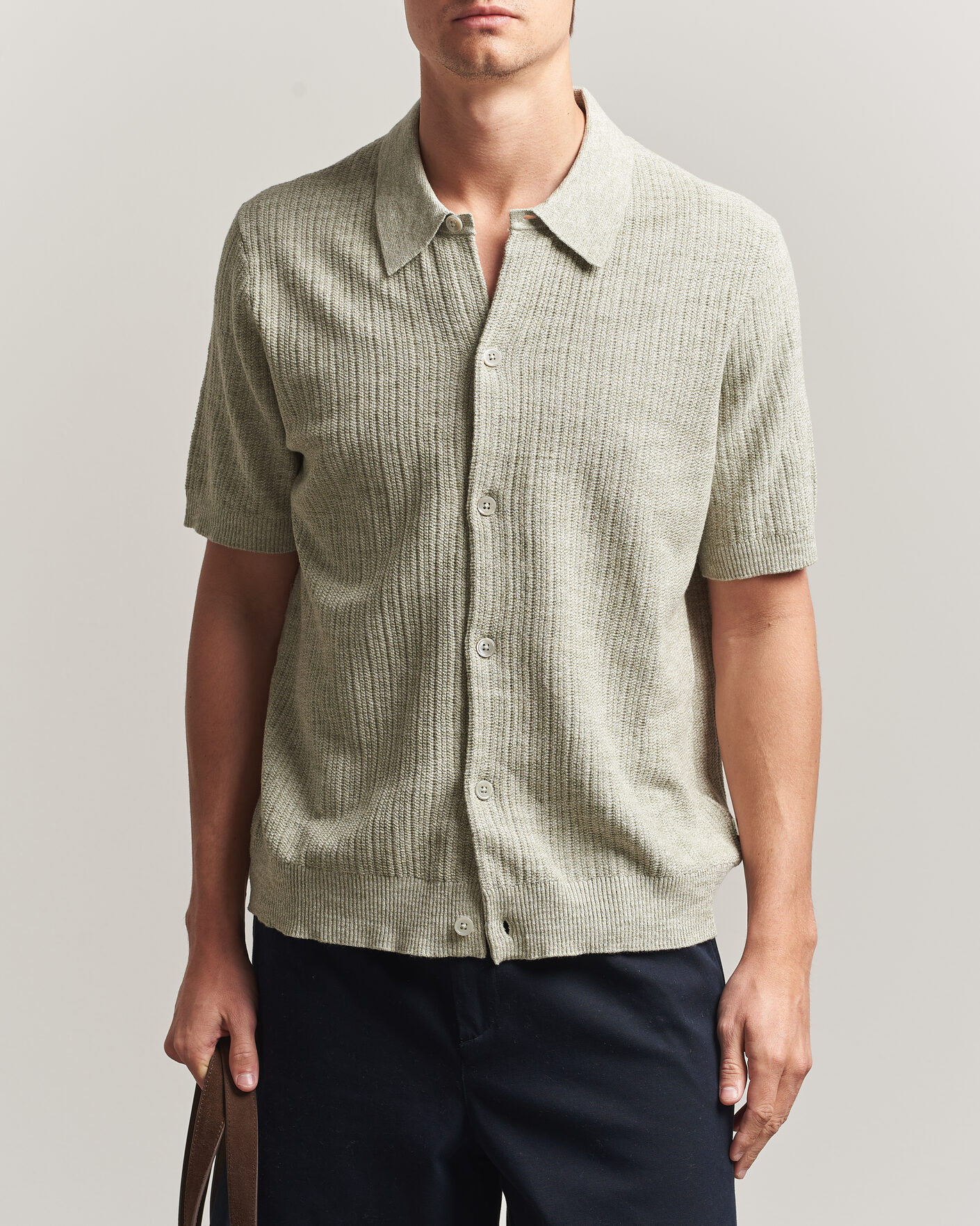 Uomini | Camicie | NN07 | Nolan Knitted Short Sleeve Shirt Sage Green