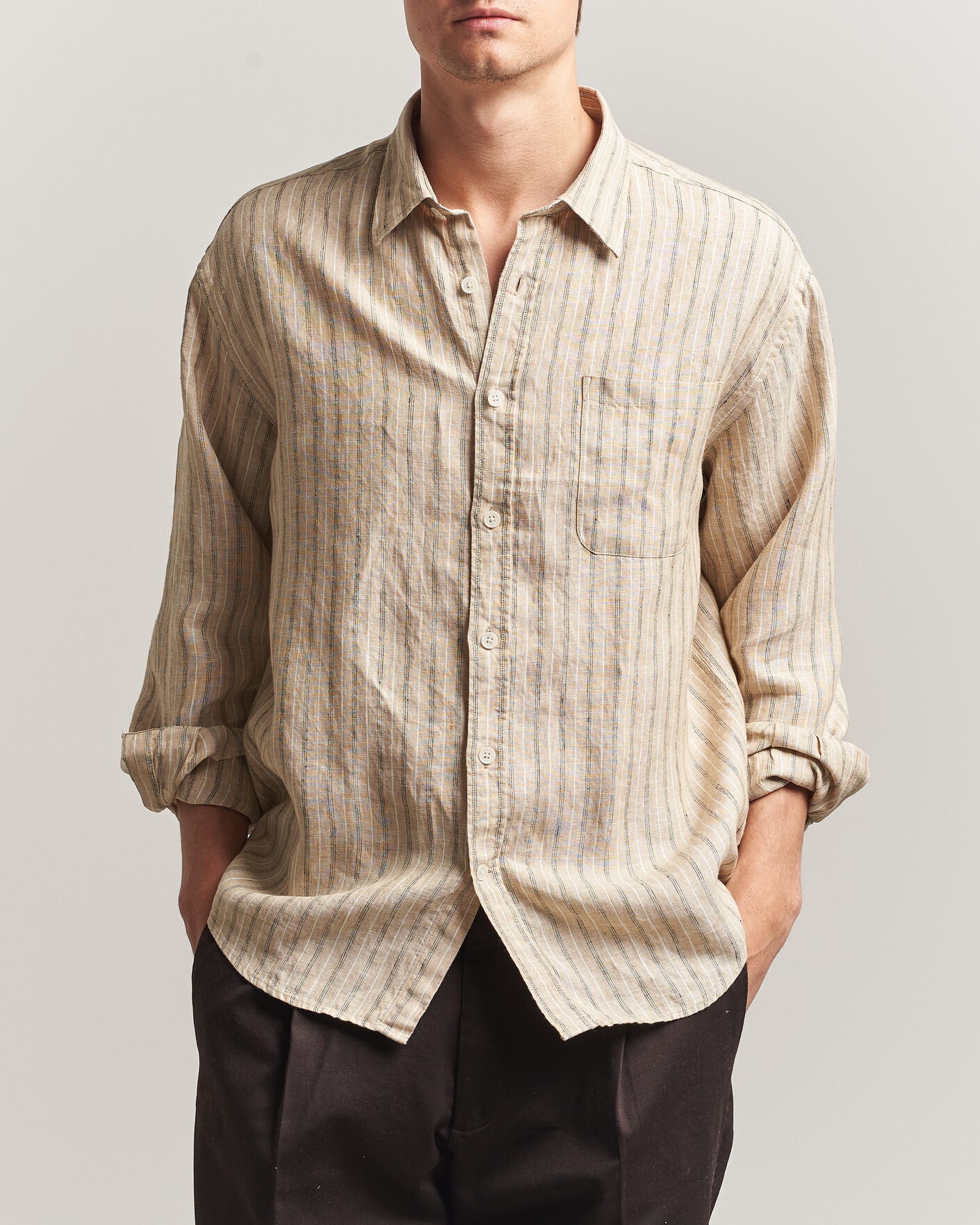 Uomini | Camicie | NN07 | Deon Linen Shirt Black Stripe