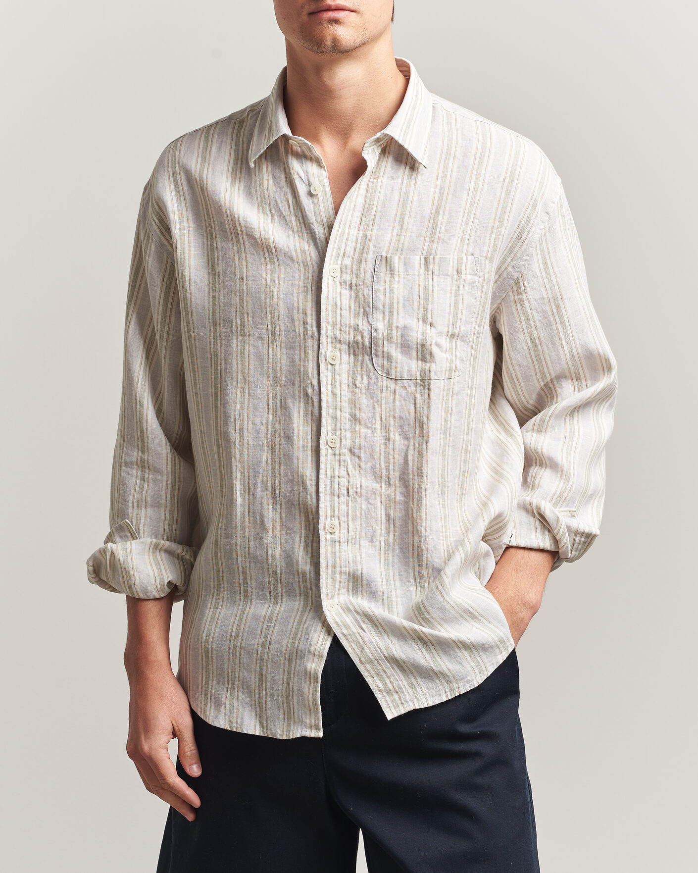 Uomini | Camicie | NN07 | Deon Linen Shirt Mint Stripe