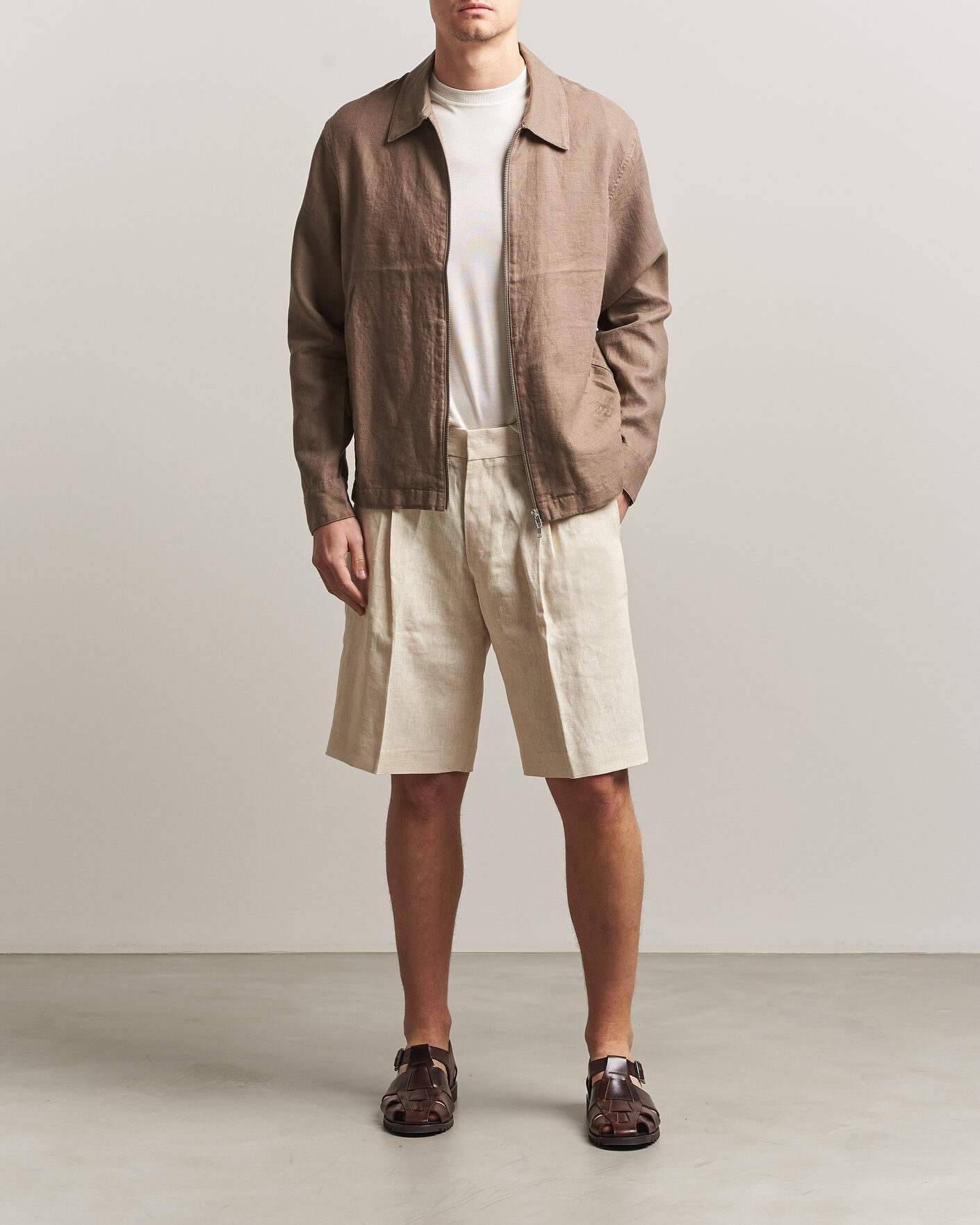 Uomini | Camicie | NN07 | Alban Linen Full Zip Overshirt Clay Mirage