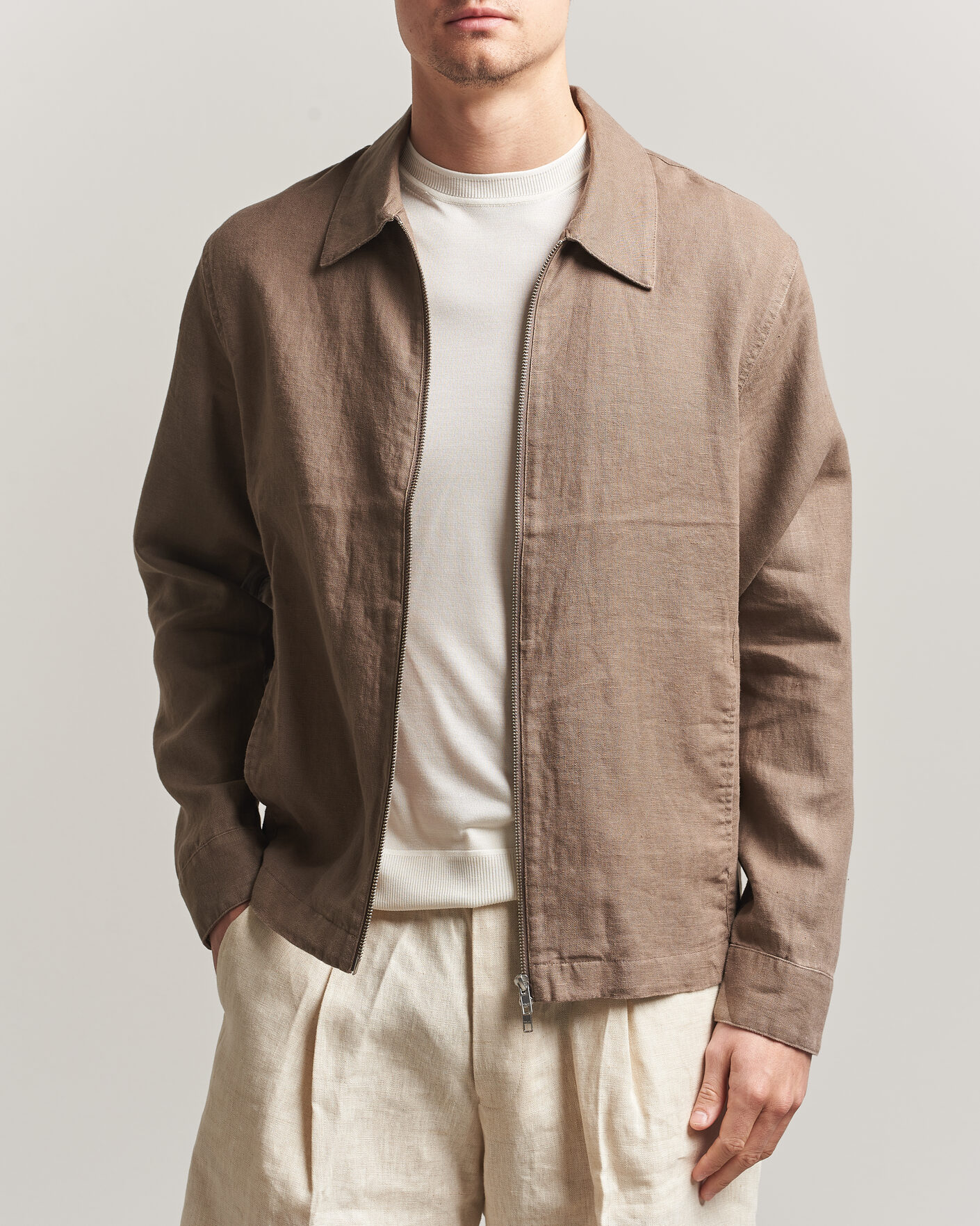 Uomini | Camicie | NN07 | Alban Linen Full Zip Overshirt Clay Mirage