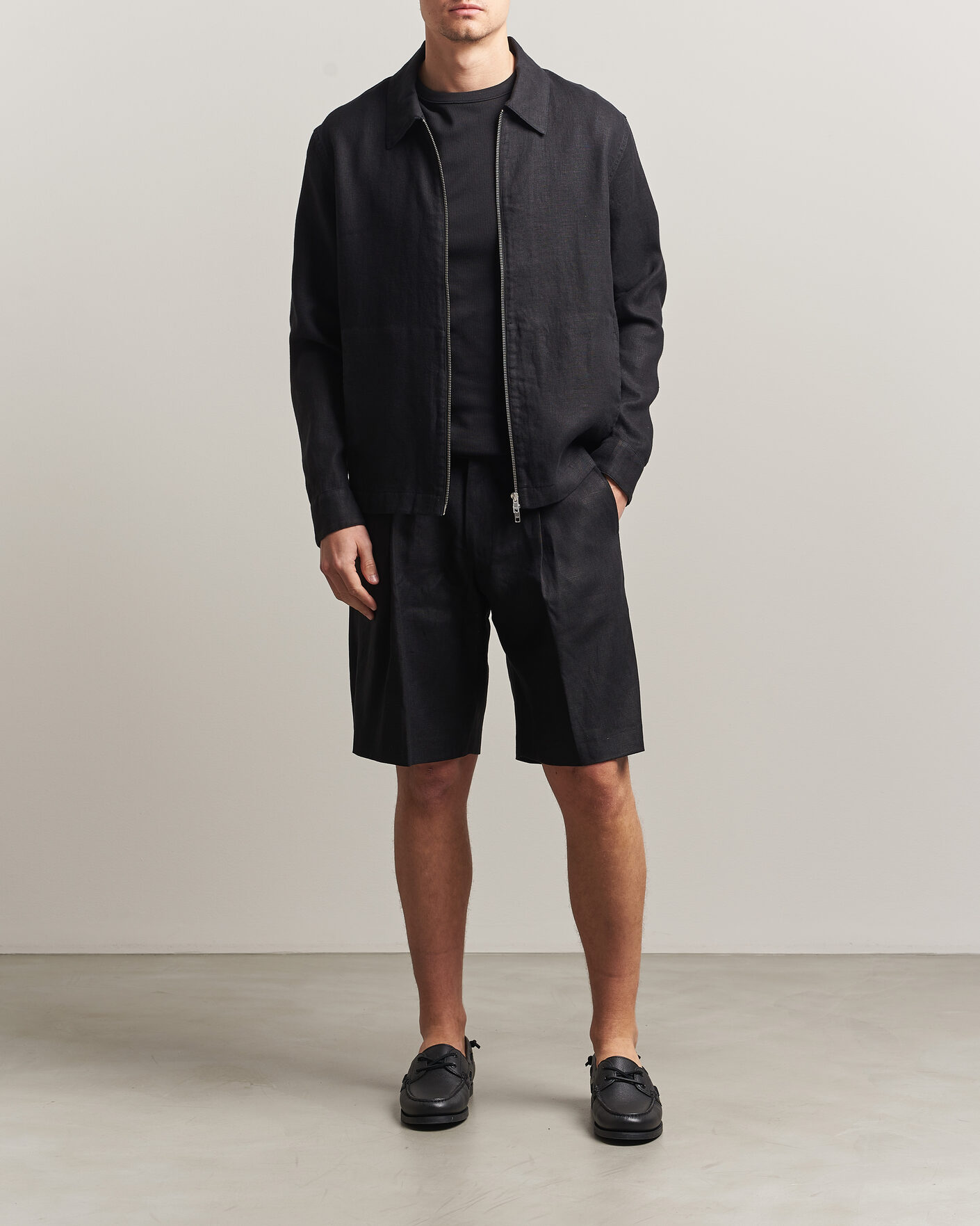 Uomini | Camicie | NN07 | Alban Linen Full Zip Overshirt Black