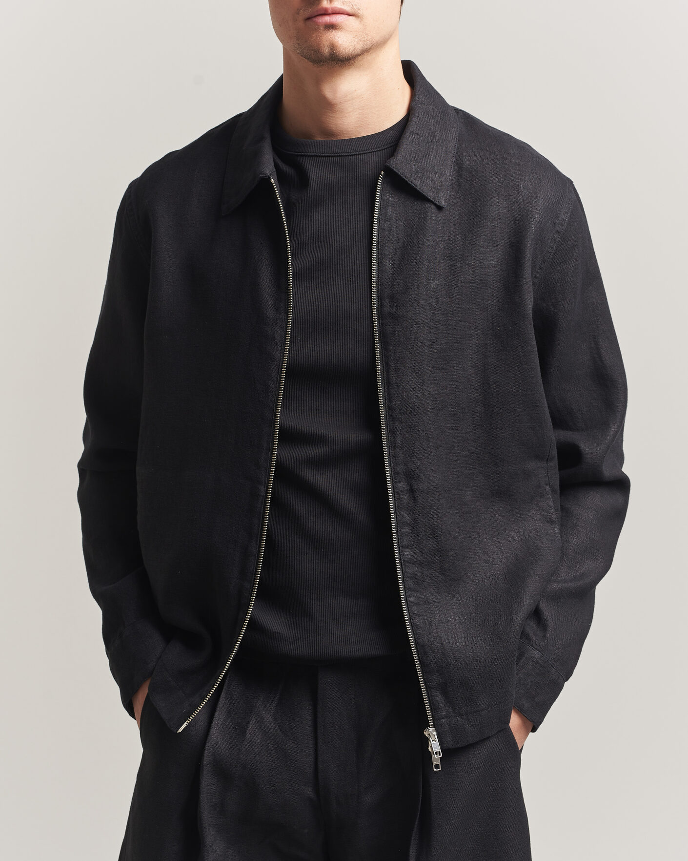 Uomini | Camicie | NN07 | Alban Linen Full Zip Overshirt Black