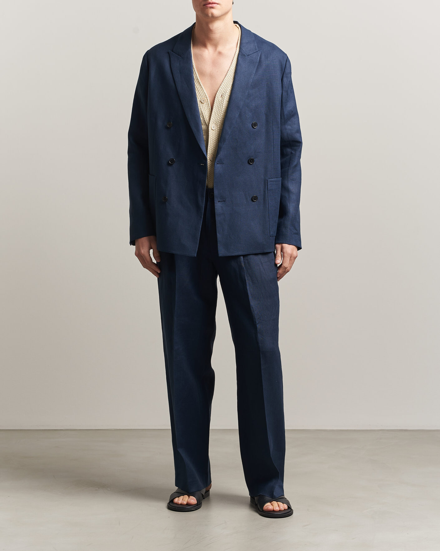 Uomini | Blazers | NN07 | Jordin Linen Double Breasted Blazer Navy Blue