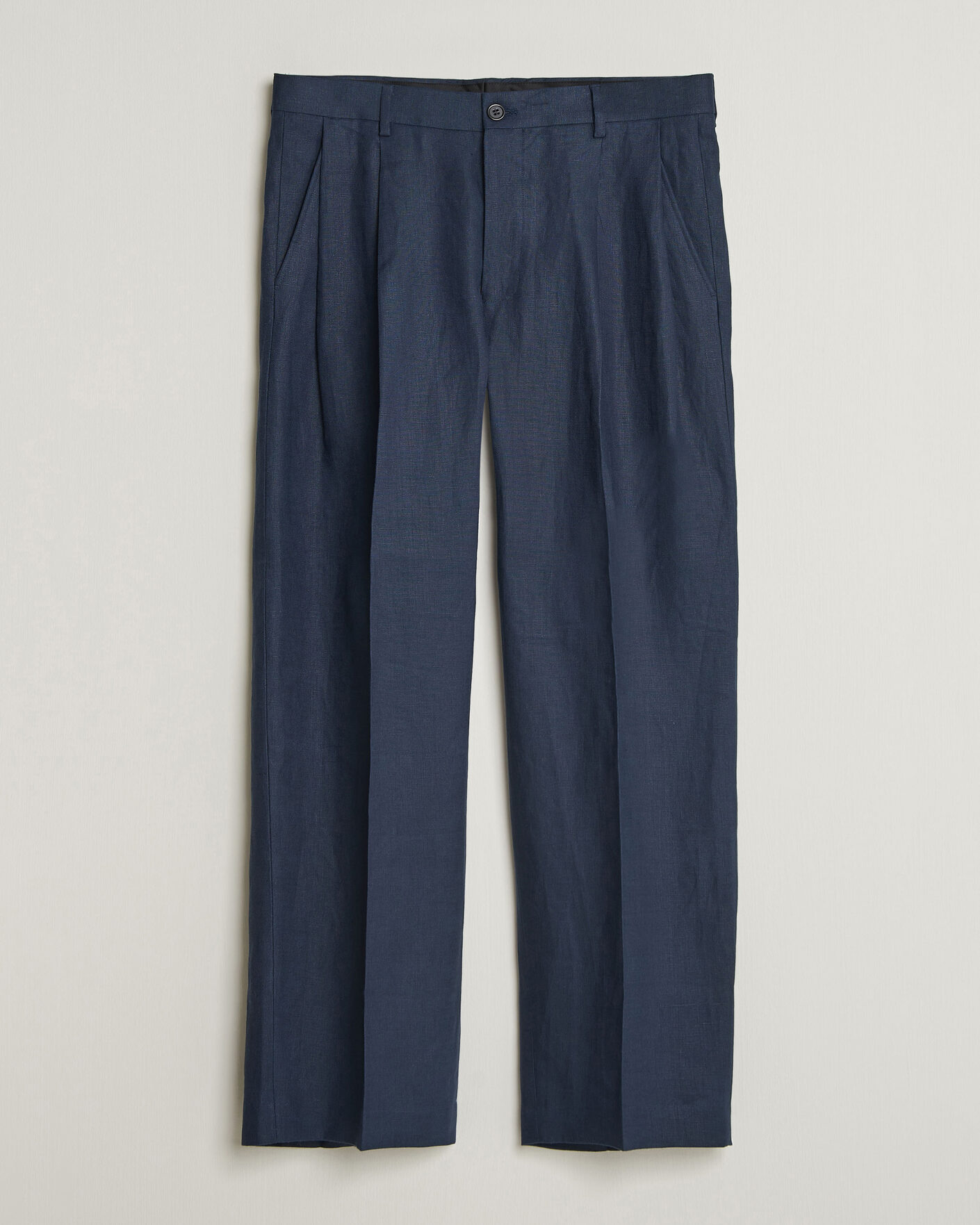 Uomini | Pantaloni | NN07 | Justin Linen Double Pleated Trousers Navy Blue