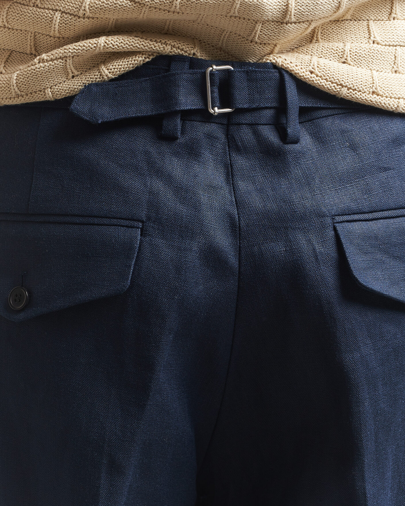Uomini | Pantaloni | NN07 | Justin Linen Double Pleated Trousers Navy Blue