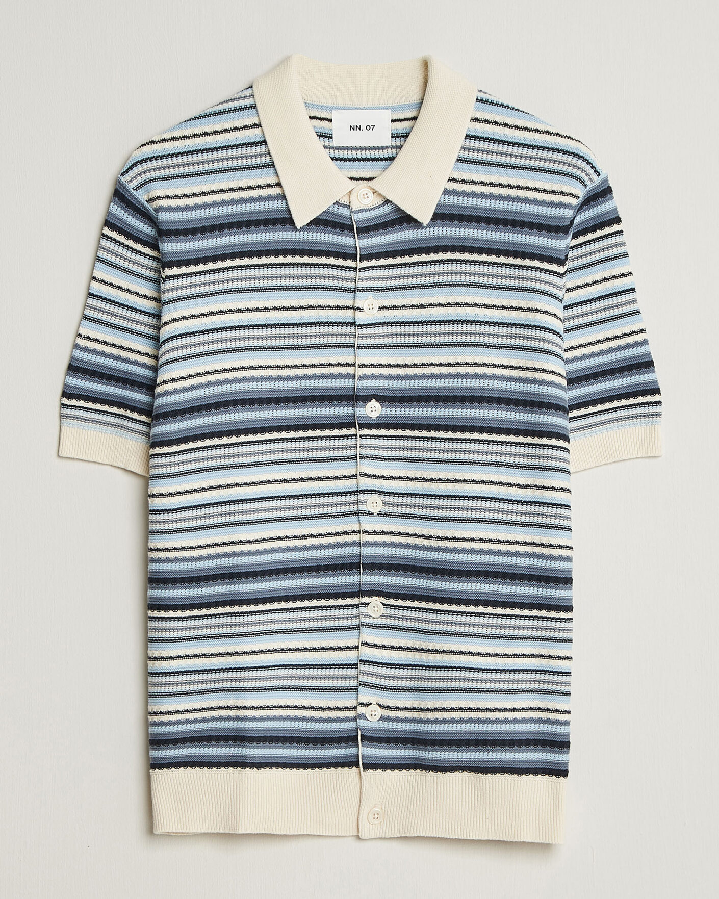 Uomini | Camicie | NN07 | Nolan Striped Knitted Short Sleeve Shirt Navy Multi