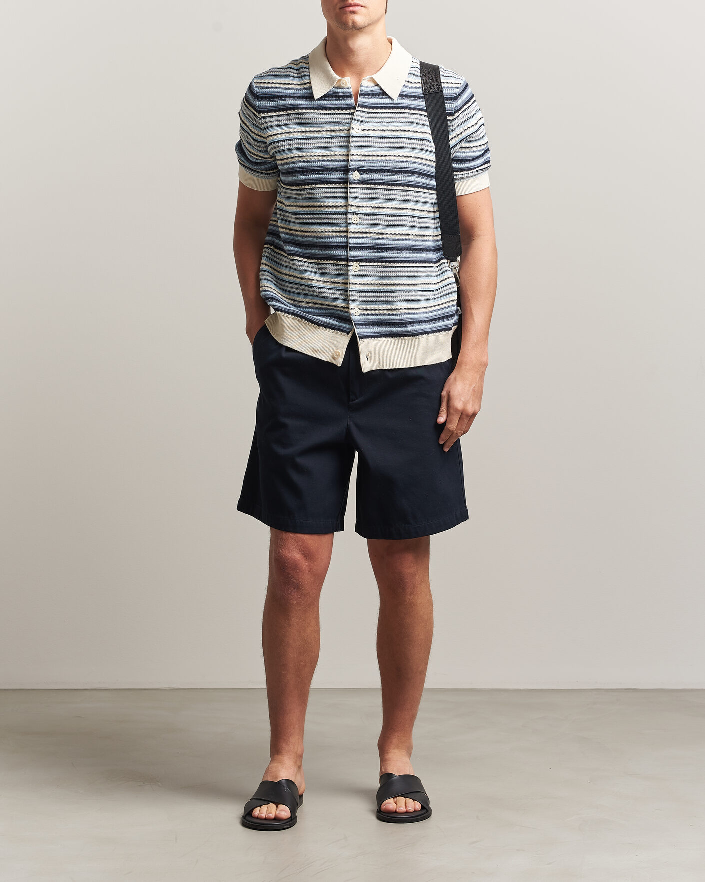 Uomini | Camicie | NN07 | Nolan Striped Knitted Short Sleeve Shirt Navy Multi
