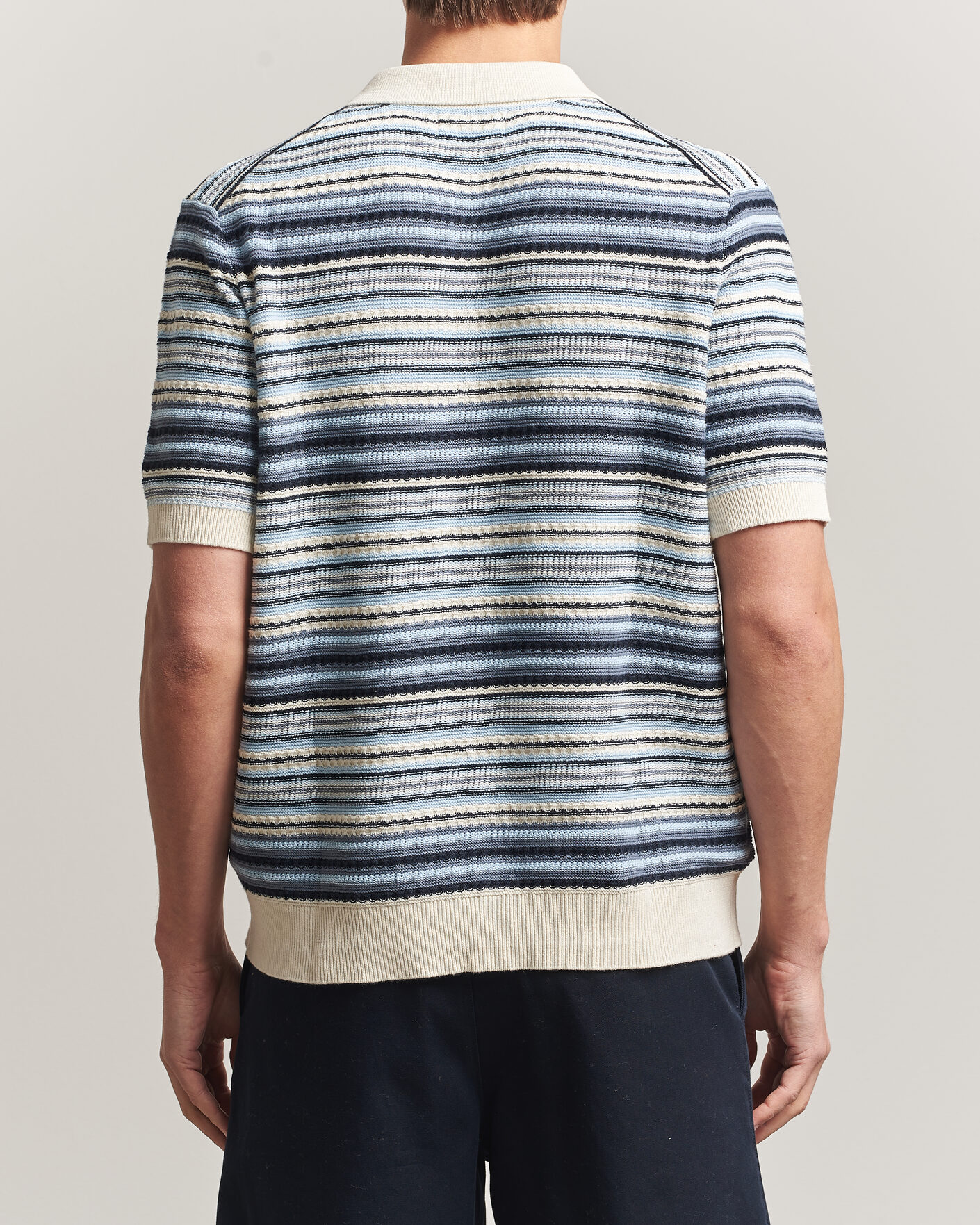 Uomini | Camicie | NN07 | Nolan Striped Knitted Short Sleeve Shirt Navy Multi