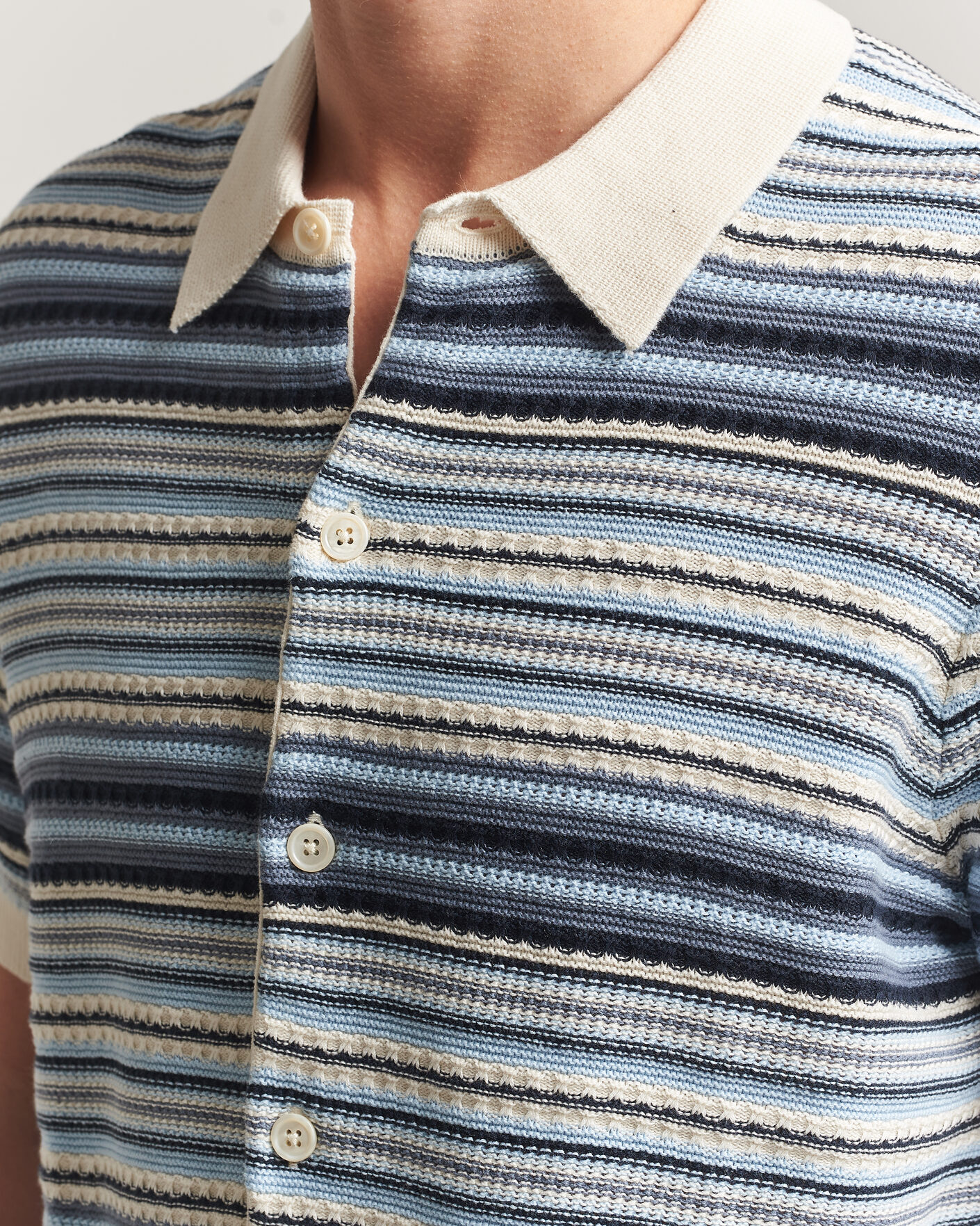 Uomini | Camicie | NN07 | Nolan Striped Knitted Short Sleeve Shirt Navy Multi