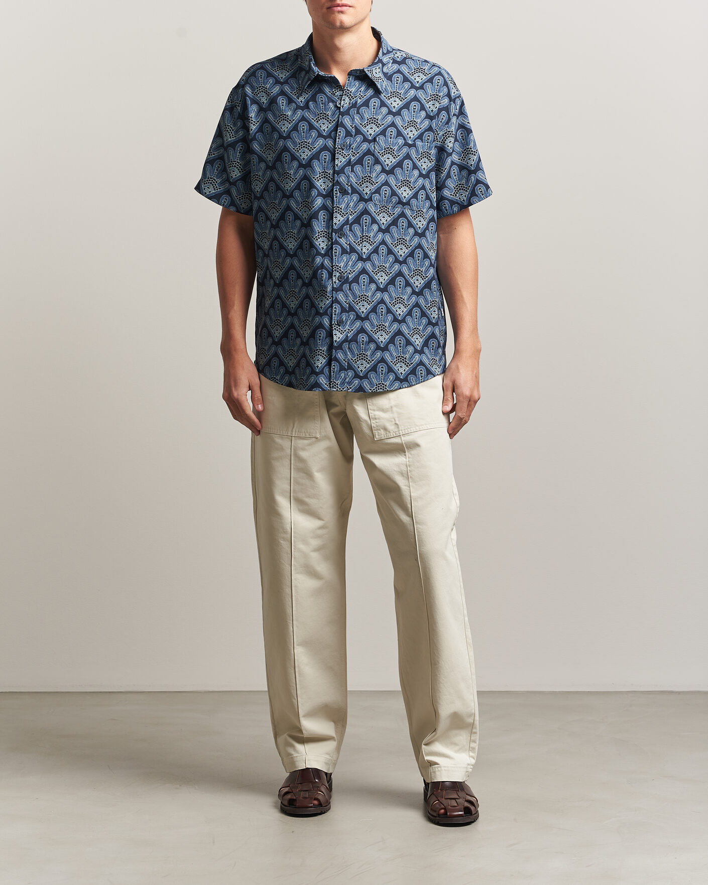 Uomini | Camicie | NN07 | Deon Printed Short Sleeve Shirt Navy Blue