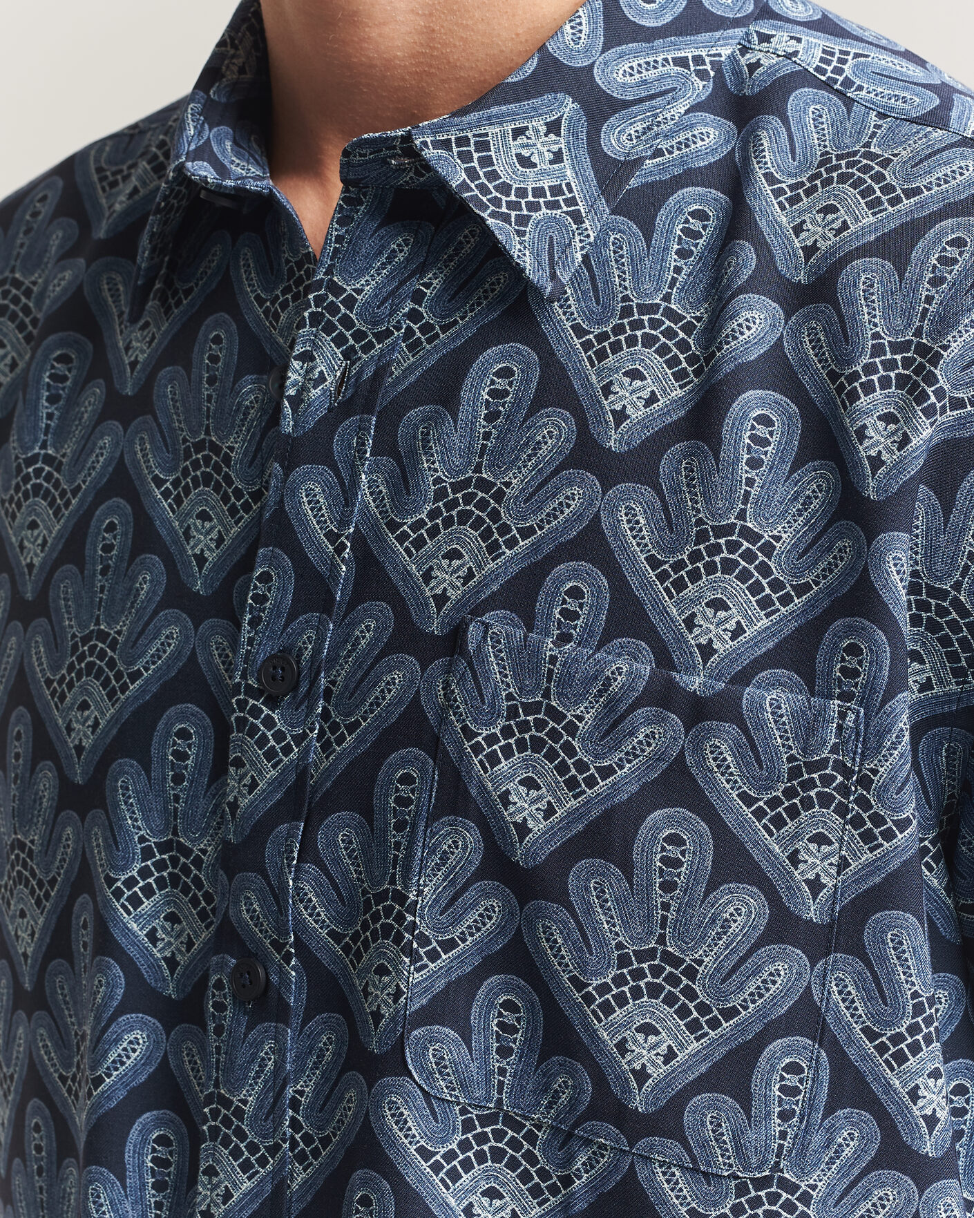 Uomini | Camicie | NN07 | Deon Printed Short Sleeve Shirt Navy Blue