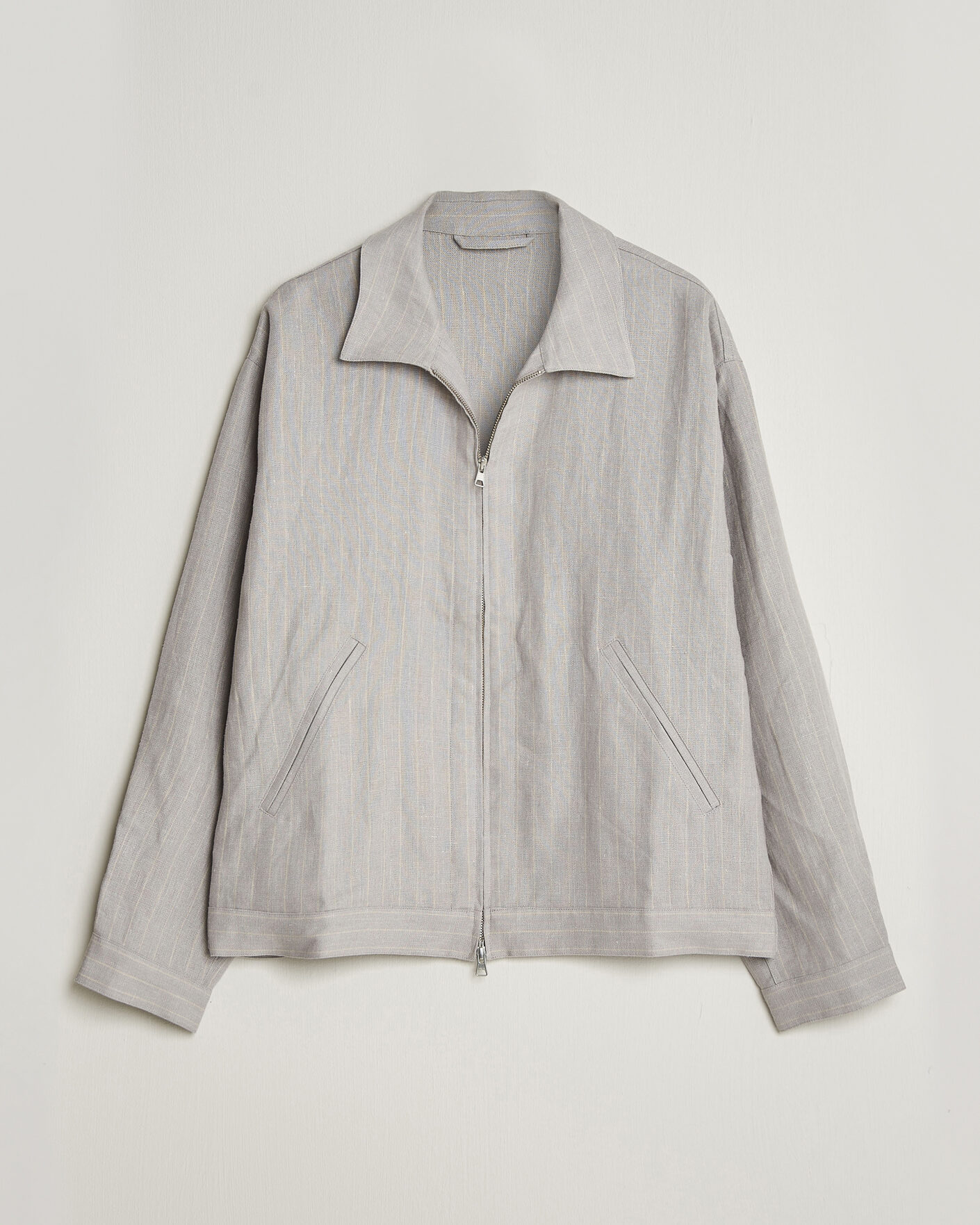 Uomini | Camicie | NN07 | Petrus Pinstriped Linen Full Zip Overshirt Grey