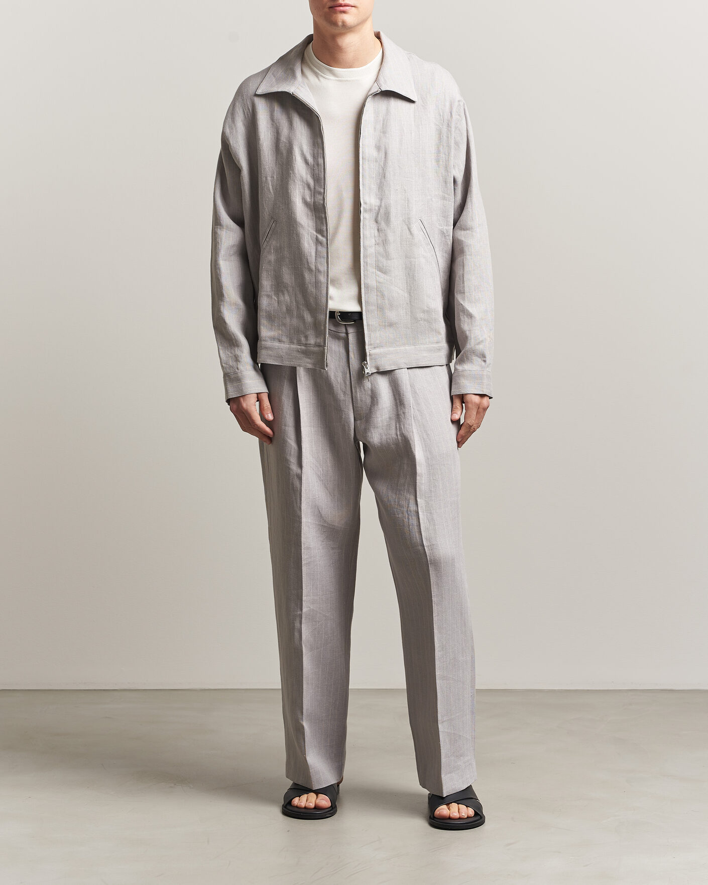 Uomini | Camicie | NN07 | Petrus Pinstriped Linen Full Zip Overshirt Grey