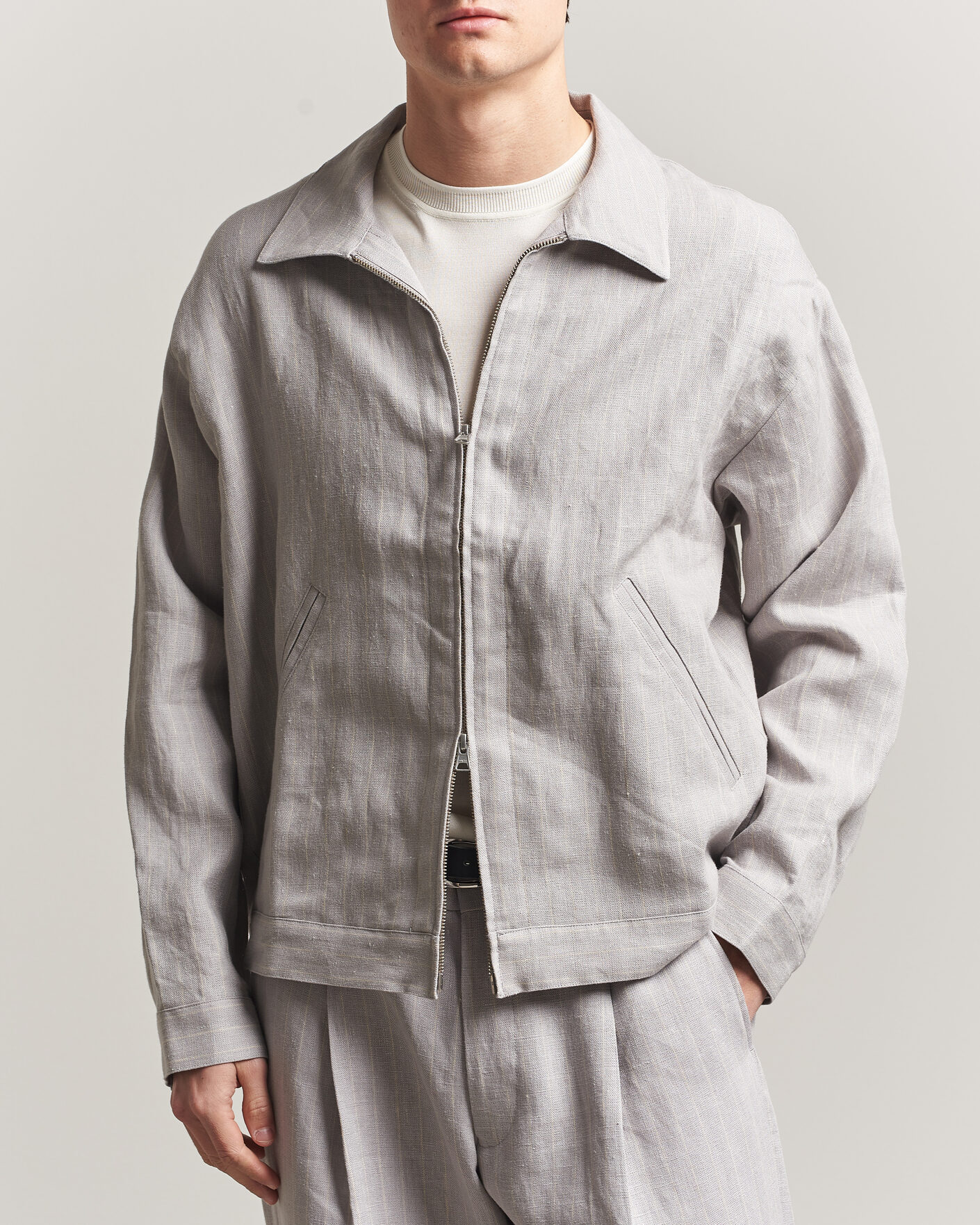 Uomini | Camicie | NN07 | Petrus Pinstriped Linen Full Zip Overshirt Grey