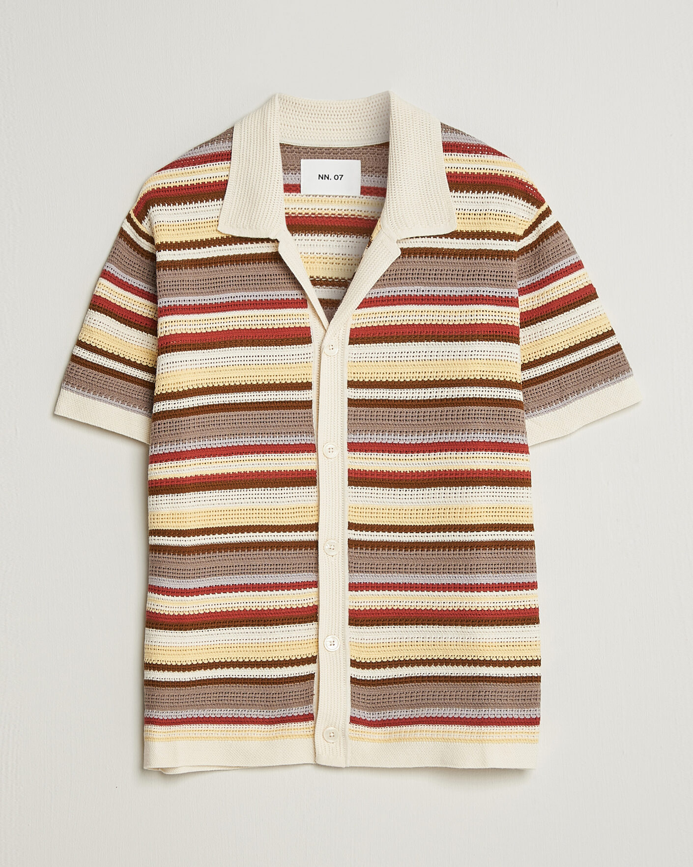 Uomini | Camicie | NN07 | Lars Striped Knitted Short Sleeve Shirt Ivory Multi