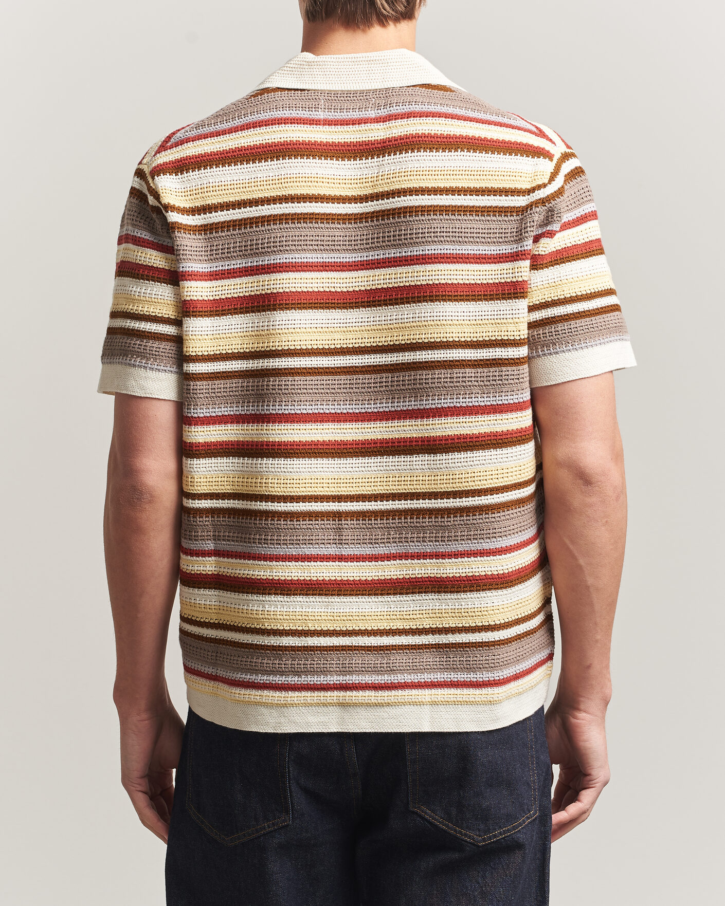 Uomini | Camicie | NN07 | Lars Striped Knitted Short Sleeve Shirt Ivory Multi