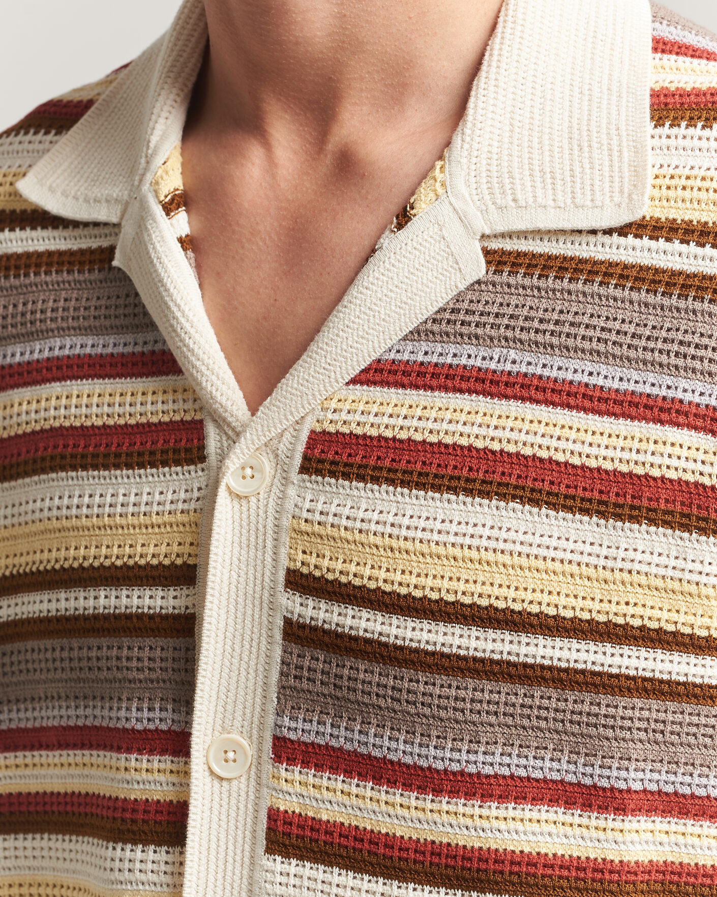 Uomini | Camicie | NN07 | Lars Striped Knitted Short Sleeve Shirt Ivory Multi