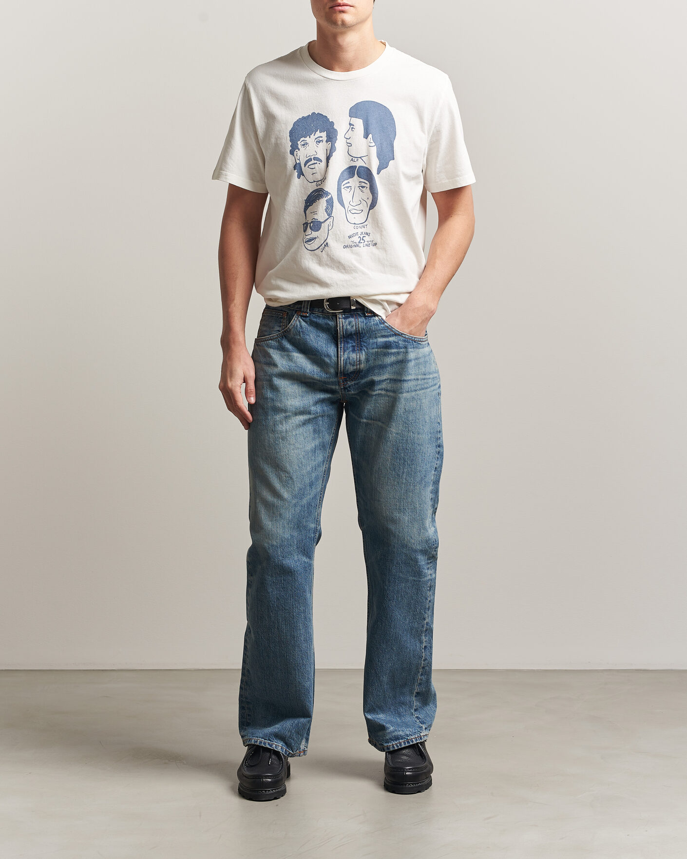 Uomini | T-shirt | Nudie Jeans | Roy Fab Four T-Shirt Chalk White