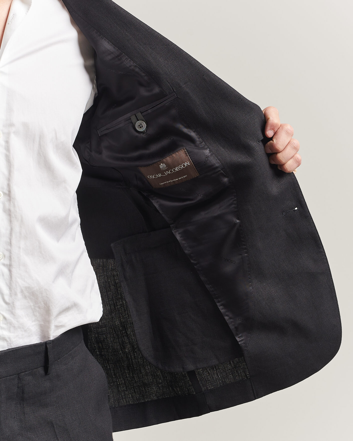 Uomini | Blazers | Oscar Jacobson | Rufus Soft Linen Blazer Black