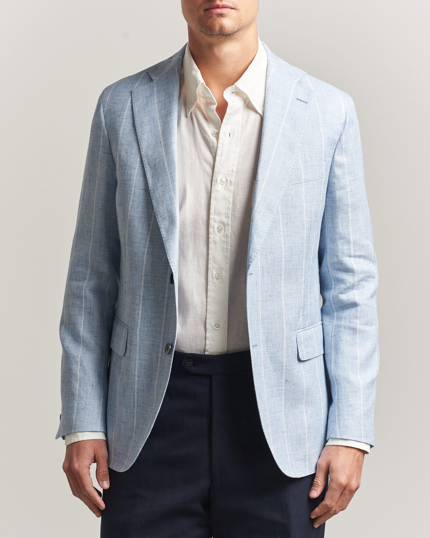 Uomini | Blazers | Oscar Jacobson | Ferry Soft Linen/Cotton Blazer Light Blue