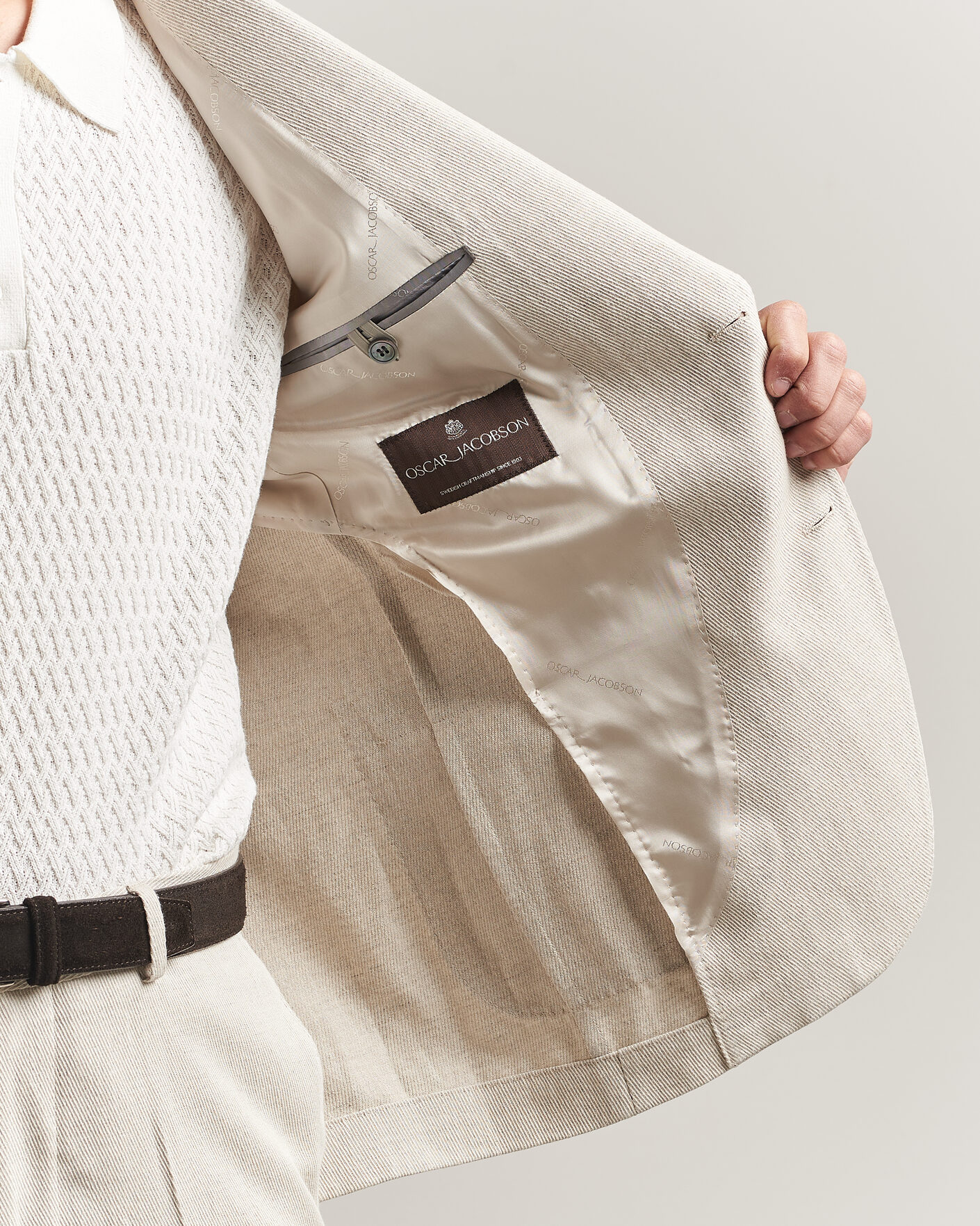 Uomini | Blazers | Oscar Jacobson | Ferry Patch Cotton/Linen Blazer Off White