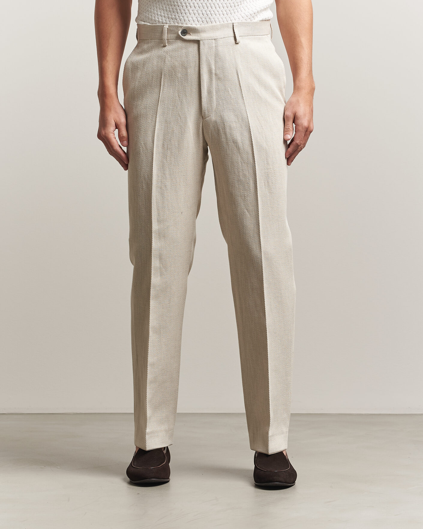 Uomini | Pantaloni | Oscar Jacobson | Dell Cotton/Linen Trousers Off White