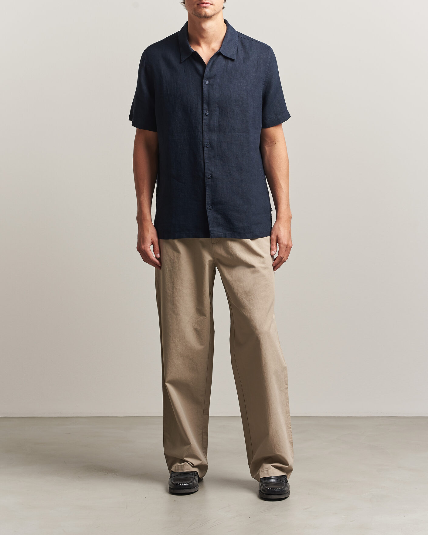 Uomini | Camicie | Samsøe Samsøe | Avan Linen Short Sleeve Shirt Salute Navy