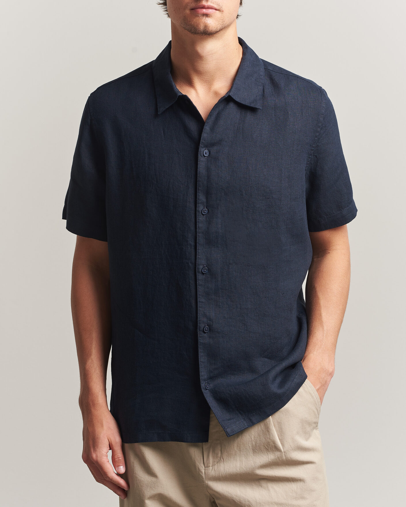 Uomini | Camicie | Samsøe Samsøe | Avan Linen Short Sleeve Shirt Salute Navy