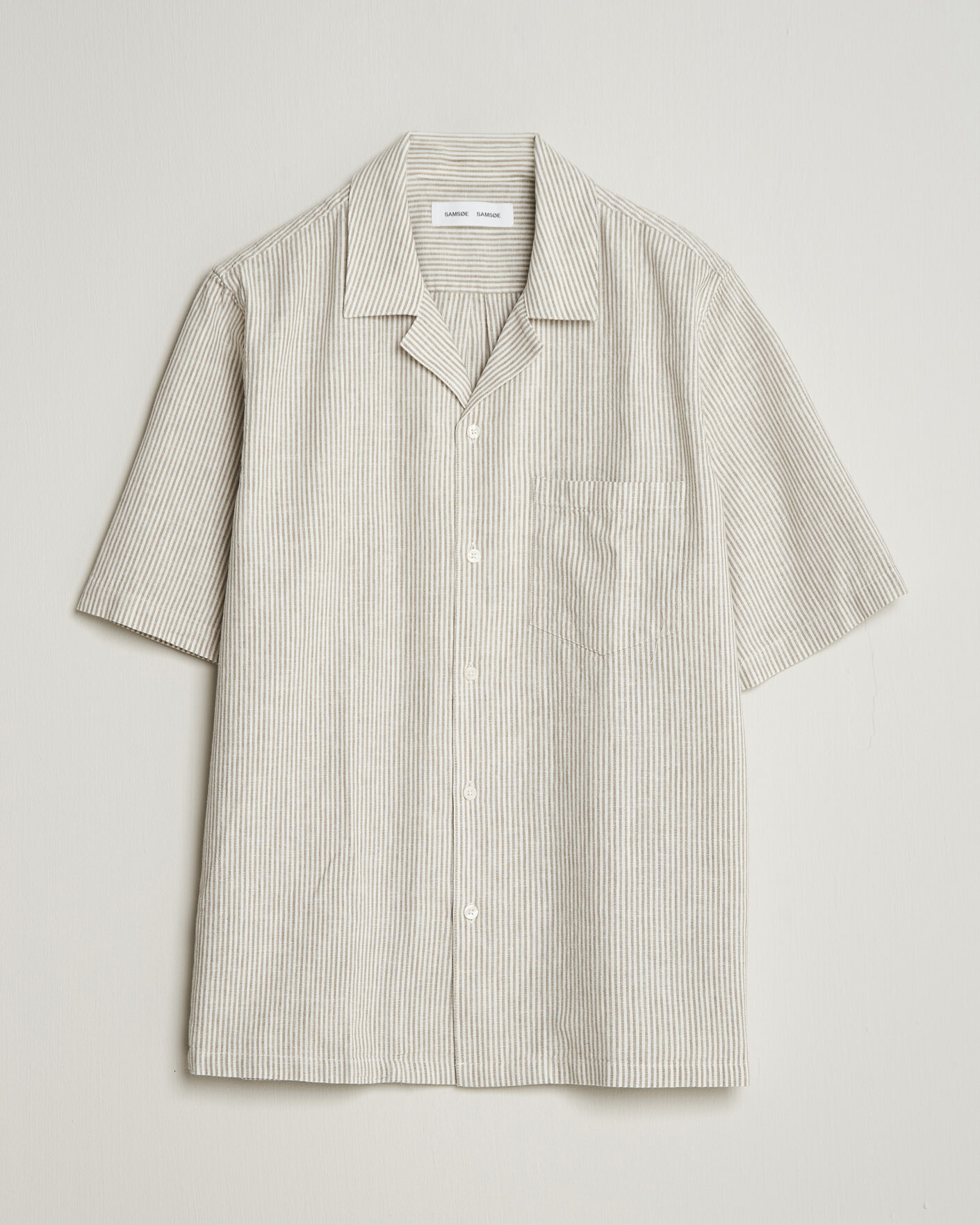 Uomini | Camicie | Samsøe Samsøe | Oscar Linen/Cotton Striped Short Sleeve Shirt Aluminum