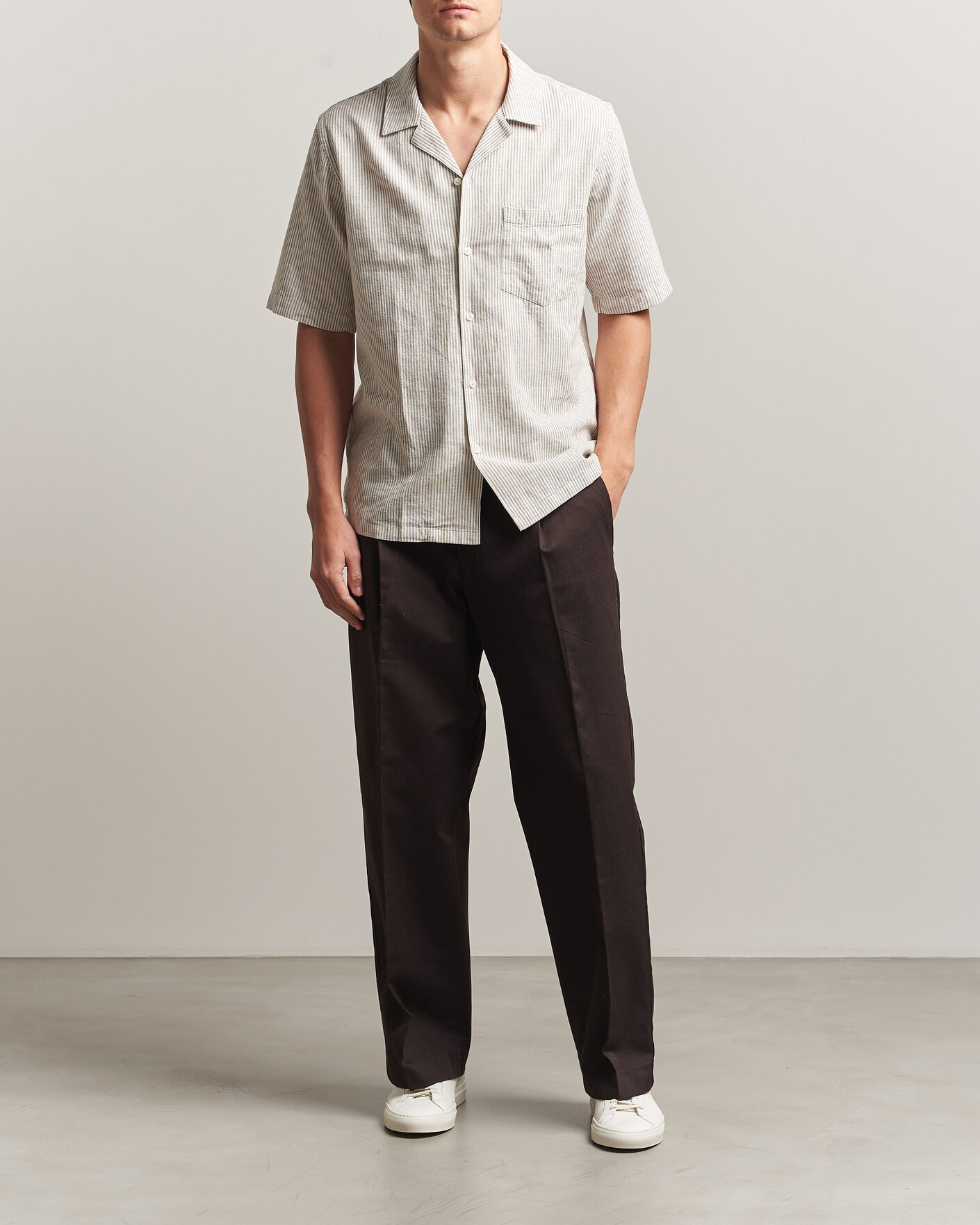 Uomini | Camicie | Samsøe Samsøe | Oscar Linen/Cotton Striped Short Sleeve Shirt Aluminum