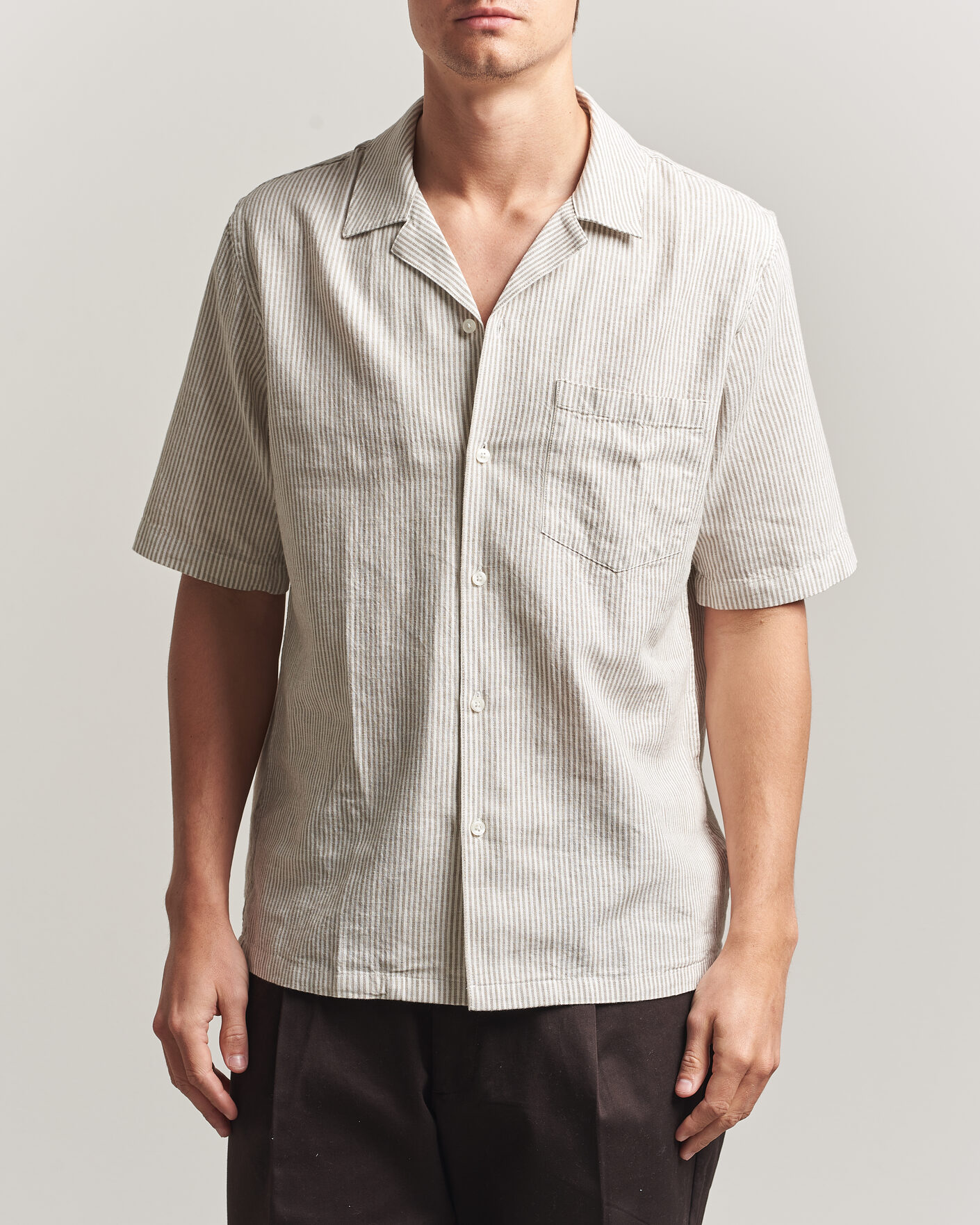 Uomini | Camicie | Samsøe Samsøe | Oscar Linen/Cotton Striped Short Sleeve Shirt Aluminum