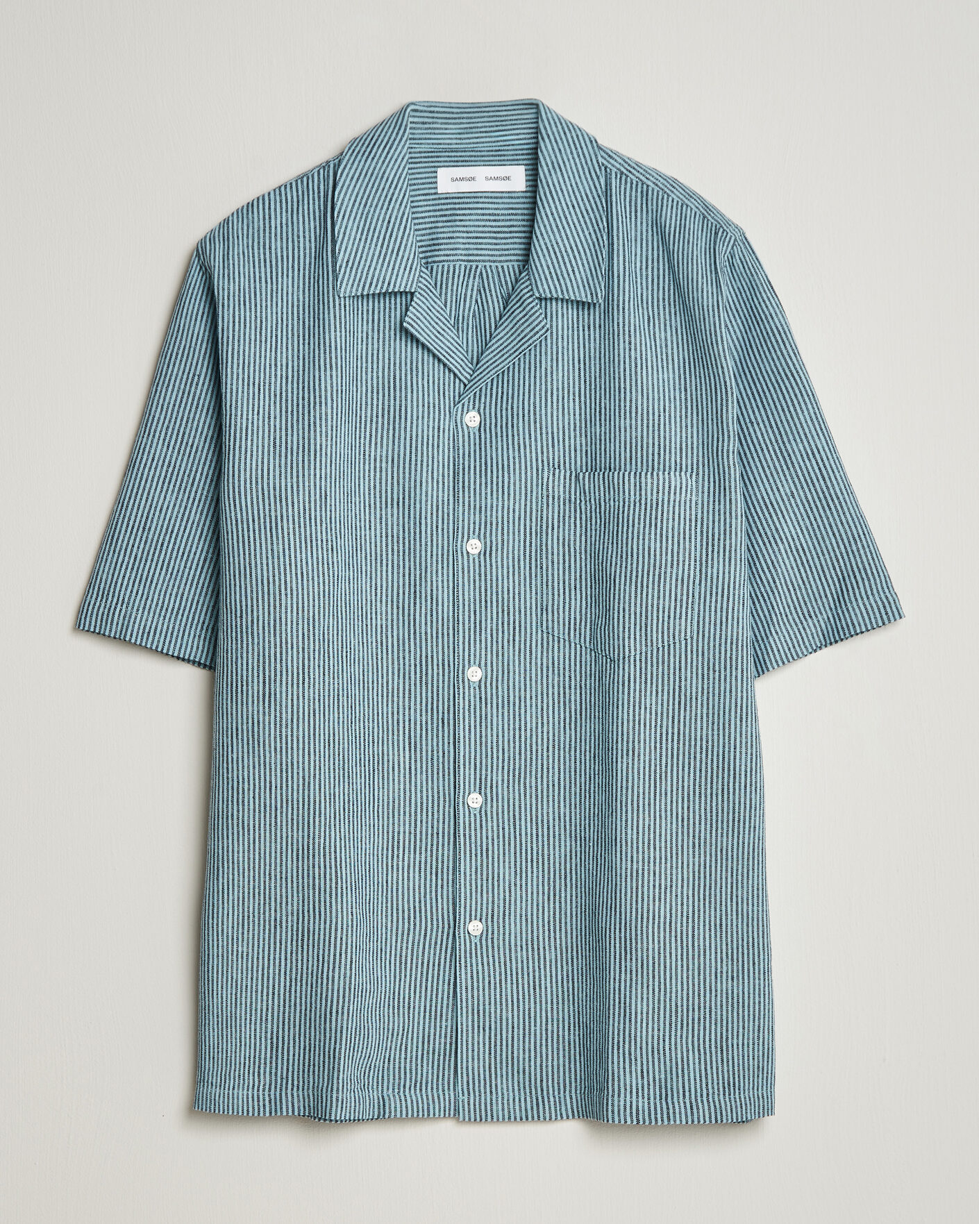 Uomini | Camicie | Samsøe Samsøe | Oscar Linen/Cotton Striped Short Sleeve Shirt Tourmaline