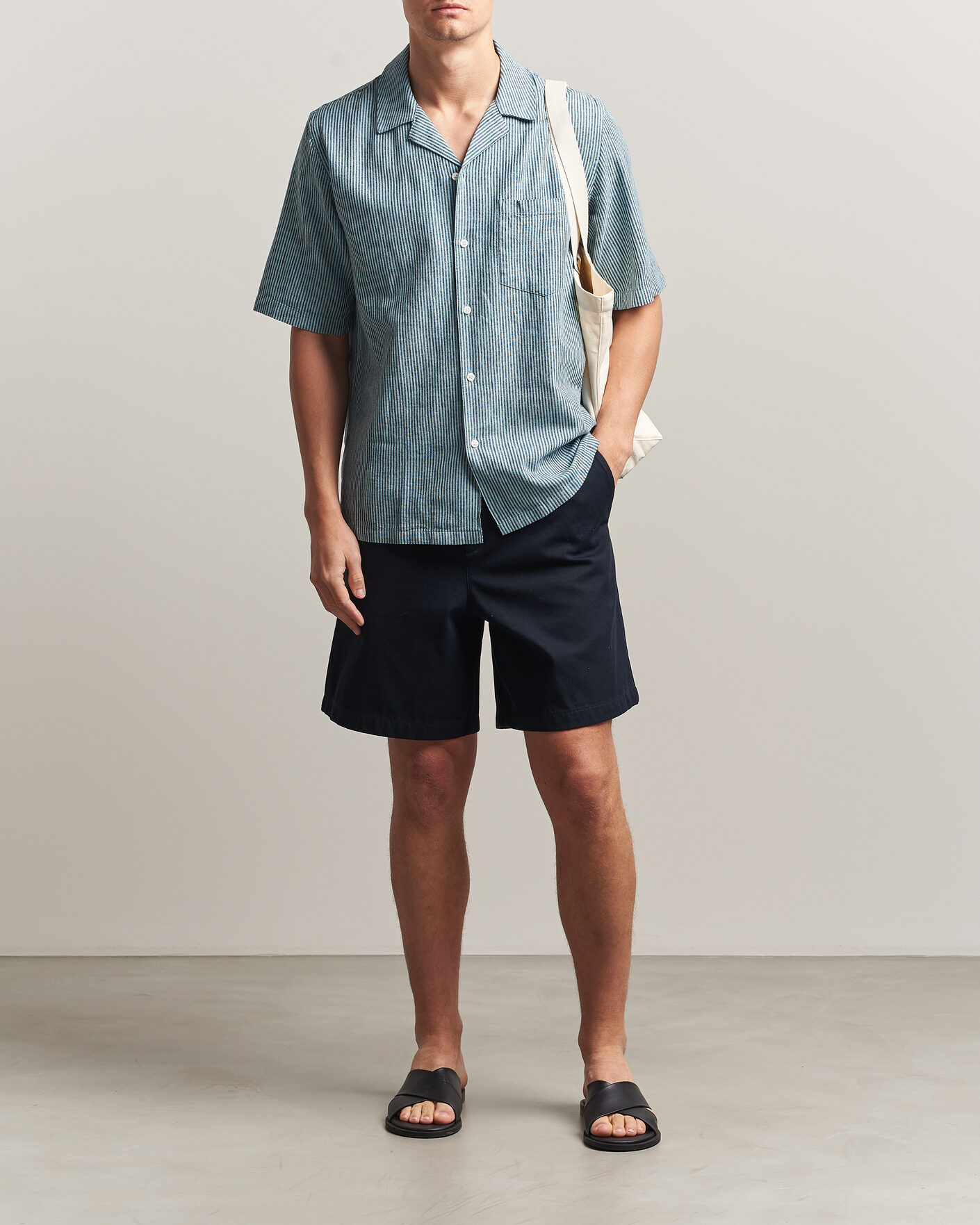 Uomini | Camicie | Samsøe Samsøe | Oscar Linen/Cotton Striped Short Sleeve Shirt Tourmaline