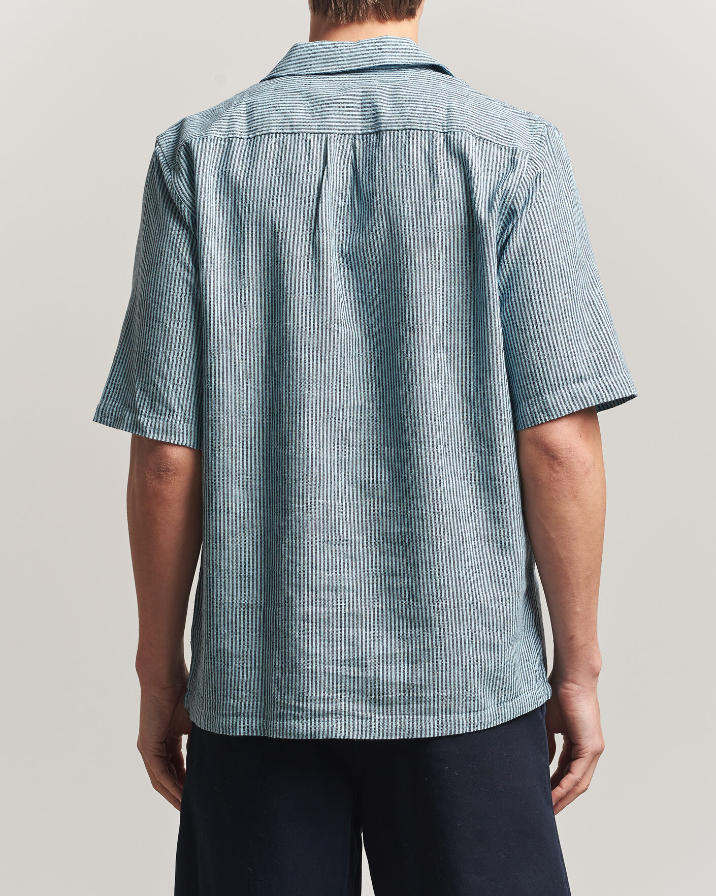 Uomini | Camicie | Samsøe Samsøe | Oscar Linen/Cotton Striped Short Sleeve Shirt Tourmaline