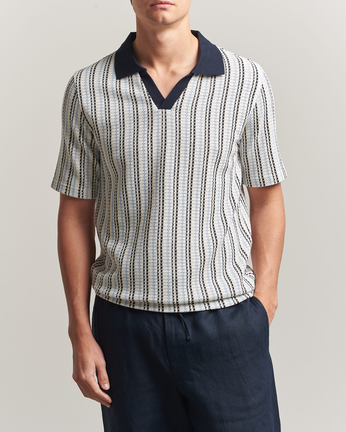 Uomini | Polo | Samsøe Samsøe | Mac Striped Knitted Polo Blue/White