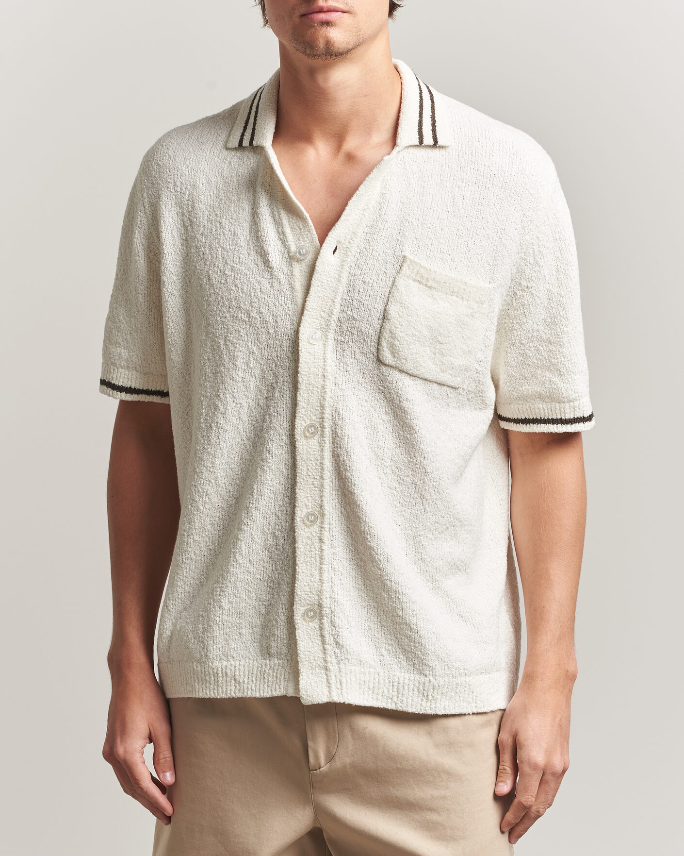 Uomini | Camicie | Samsøe Samsøe | Pedro Knitted Short Sleeve Shirt Clear Cream