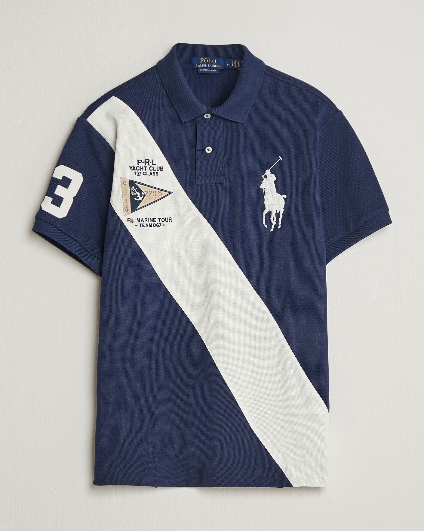 Uomini | Polo | Polo Ralph Lauren | Custom Slim Diagonal Stipe Polo Newport Navy/Nevis