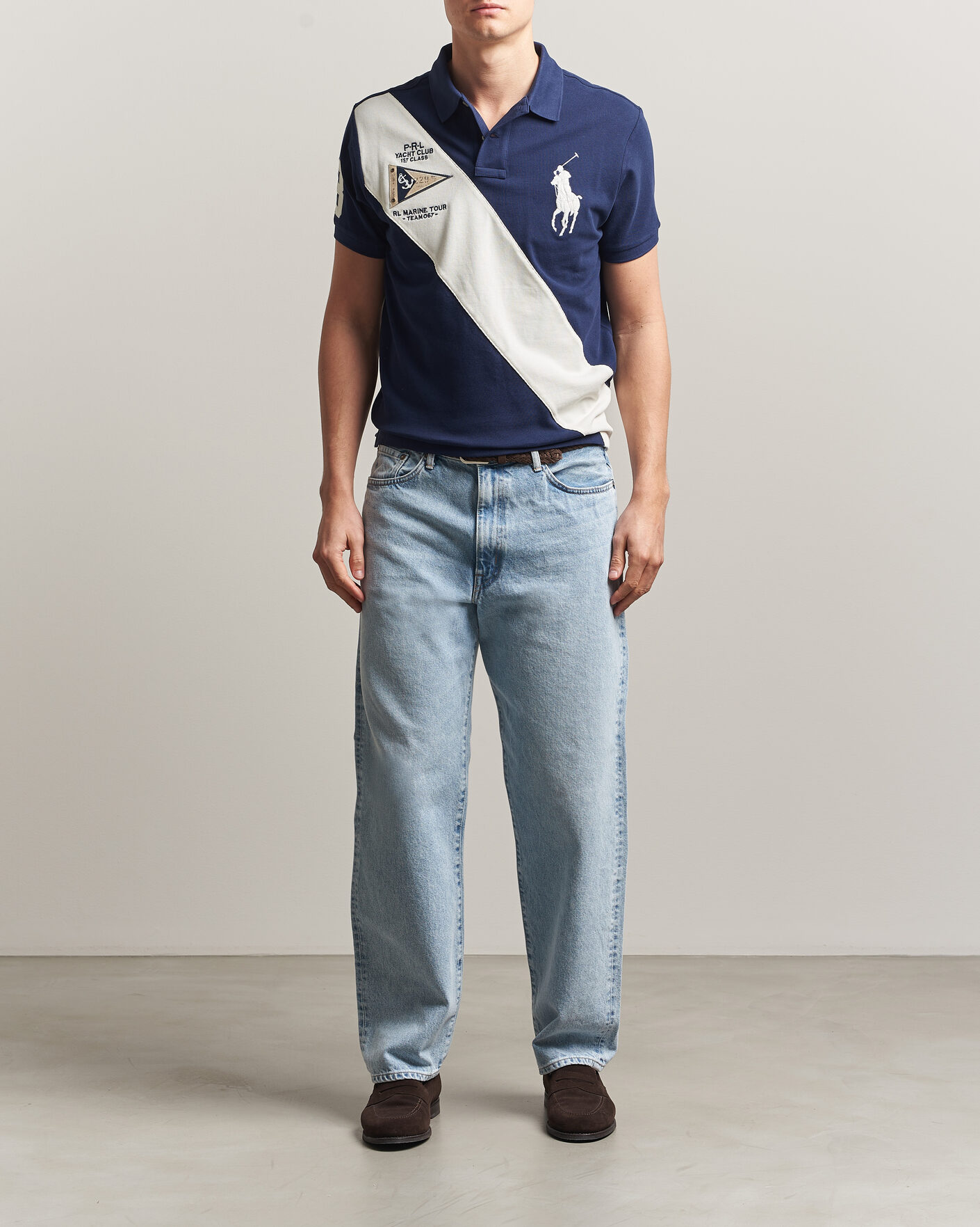 Uomini | Polo | Polo Ralph Lauren | Custom Slim Diagonal Stipe Polo Newport Navy/Nevis
