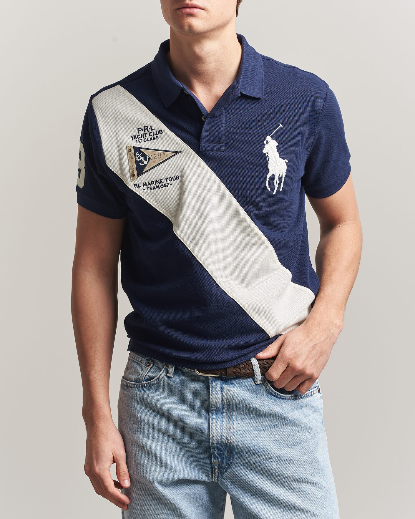 Uomini | Polo | Polo Ralph Lauren | Custom Slim Diagonal Stipe Polo Newport Navy/Nevis