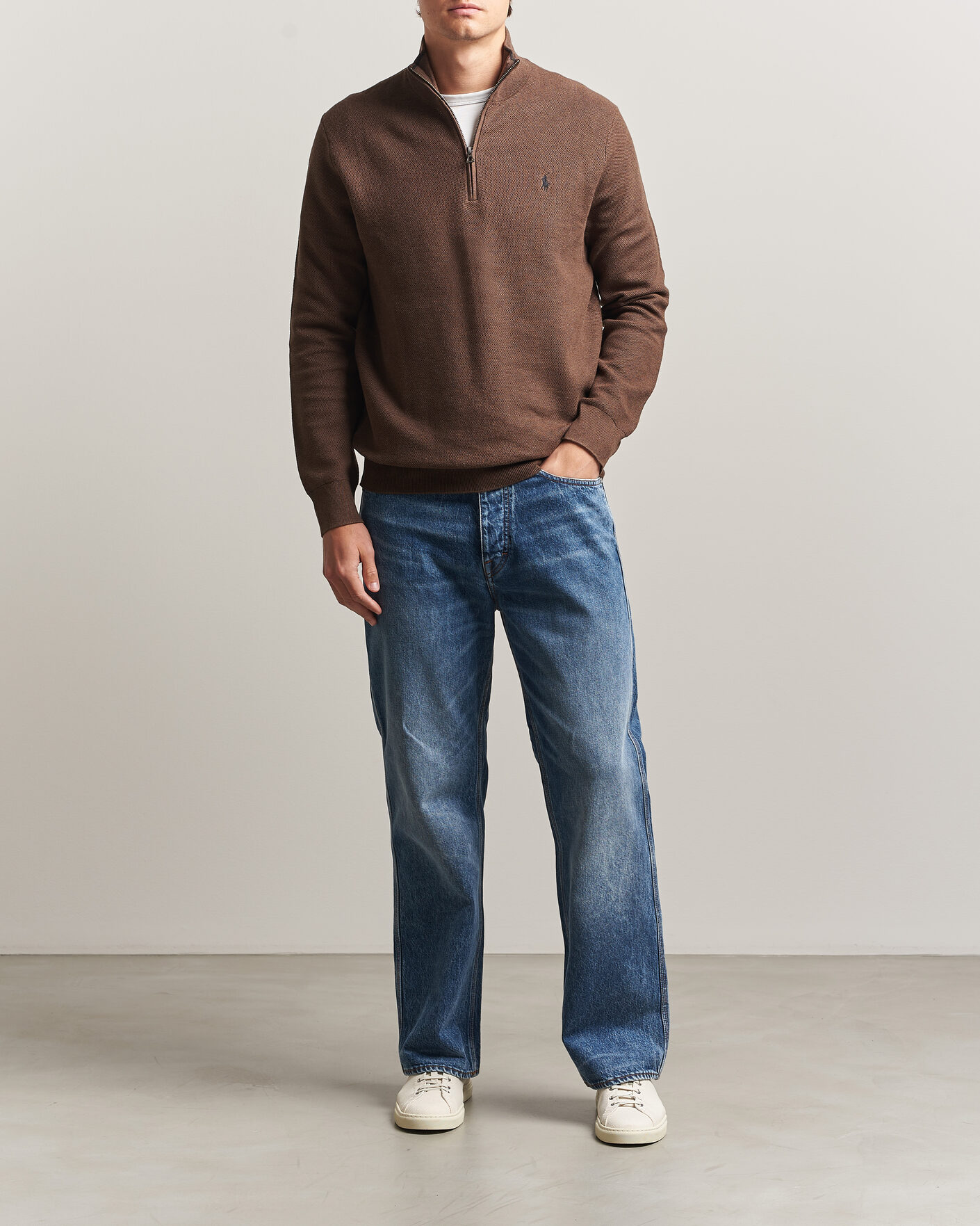 Uomini | Maglieria | Polo Ralph Lauren | Textued Half-Zip Nutmeg Brown Heather