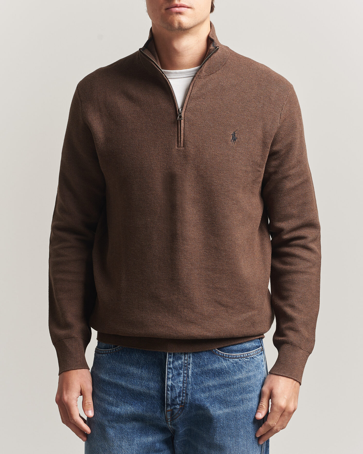 Uomini | Maglieria | Polo Ralph Lauren | Textued Half-Zip Nutmeg Brown Heather