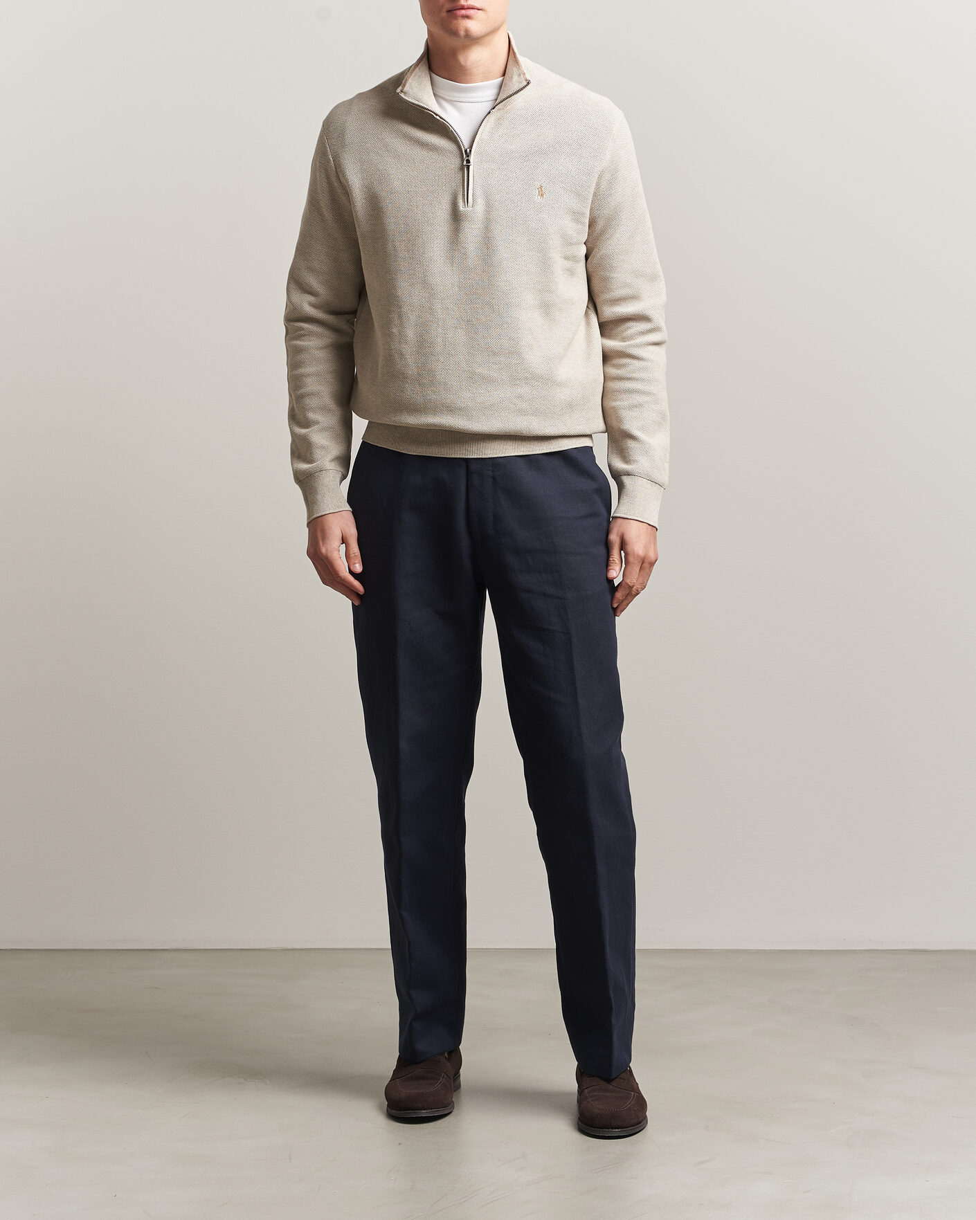 Uomini | Maglieria | Polo Ralph Lauren | Textued Half-Zip Light Walnut Brown Heather